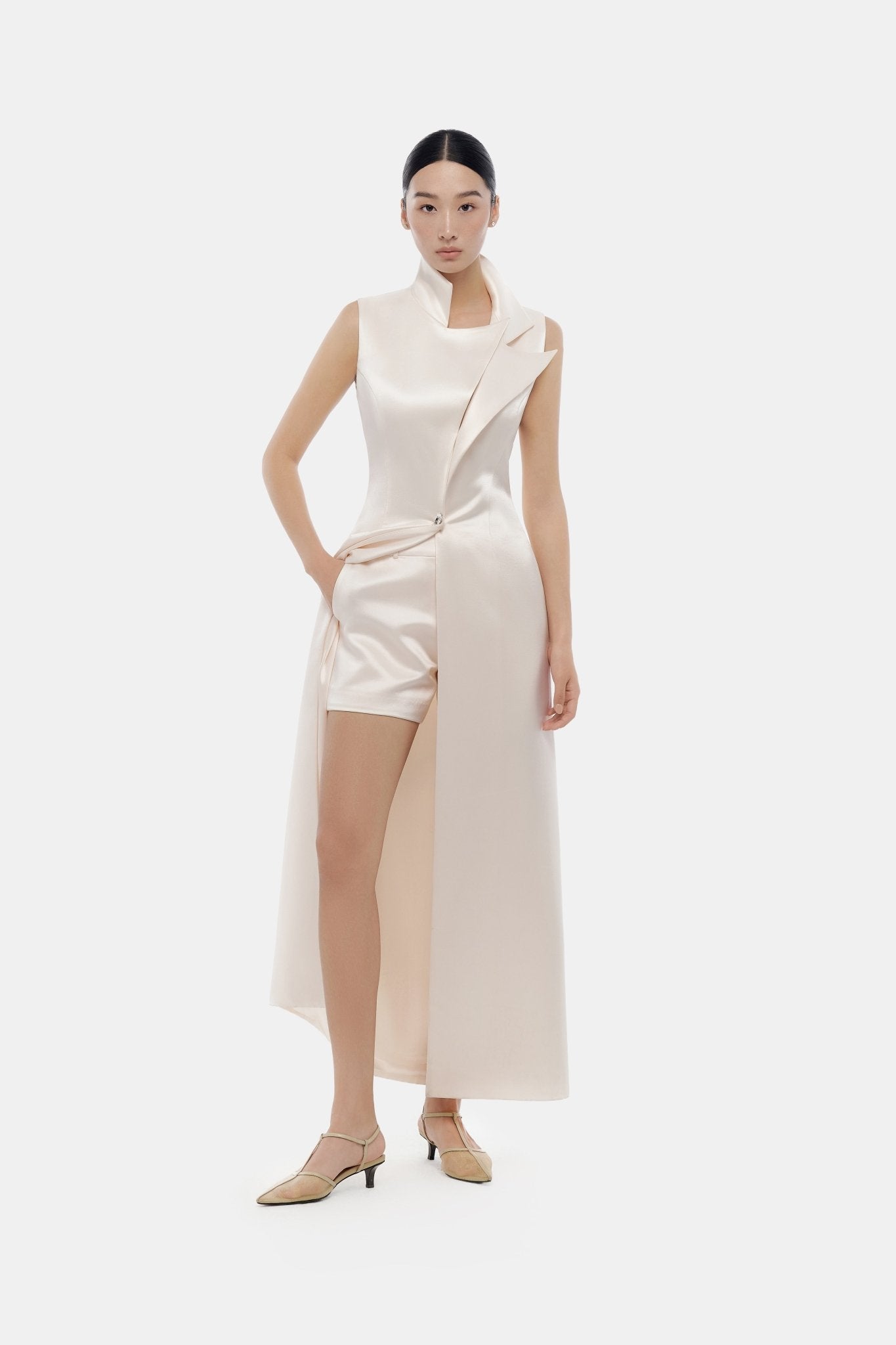 Beige Asymmetrical Silk Coat - Montsand