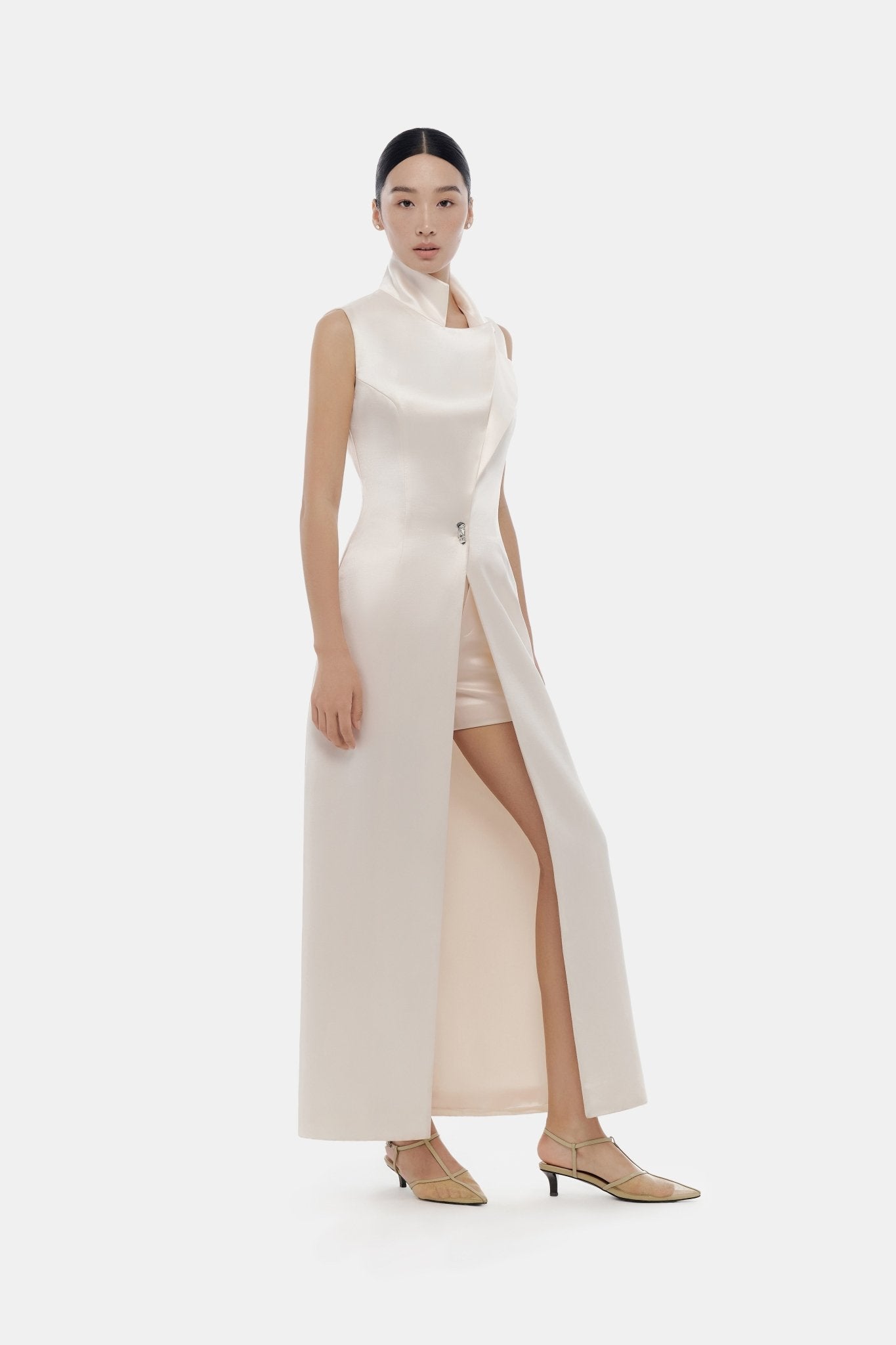 Beige Asymmetrical Silk Coat - Montsand