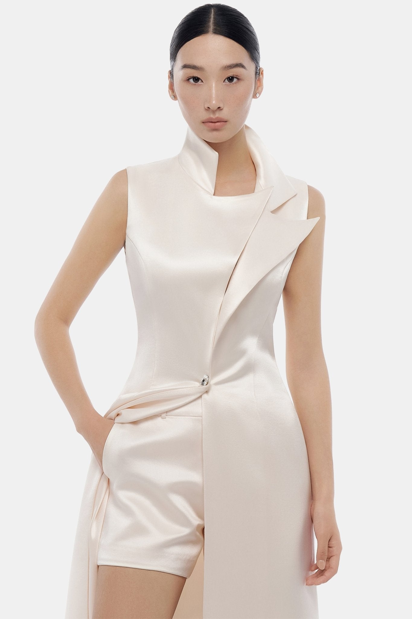 Beige Asymmetrical Silk Coat - Montsand