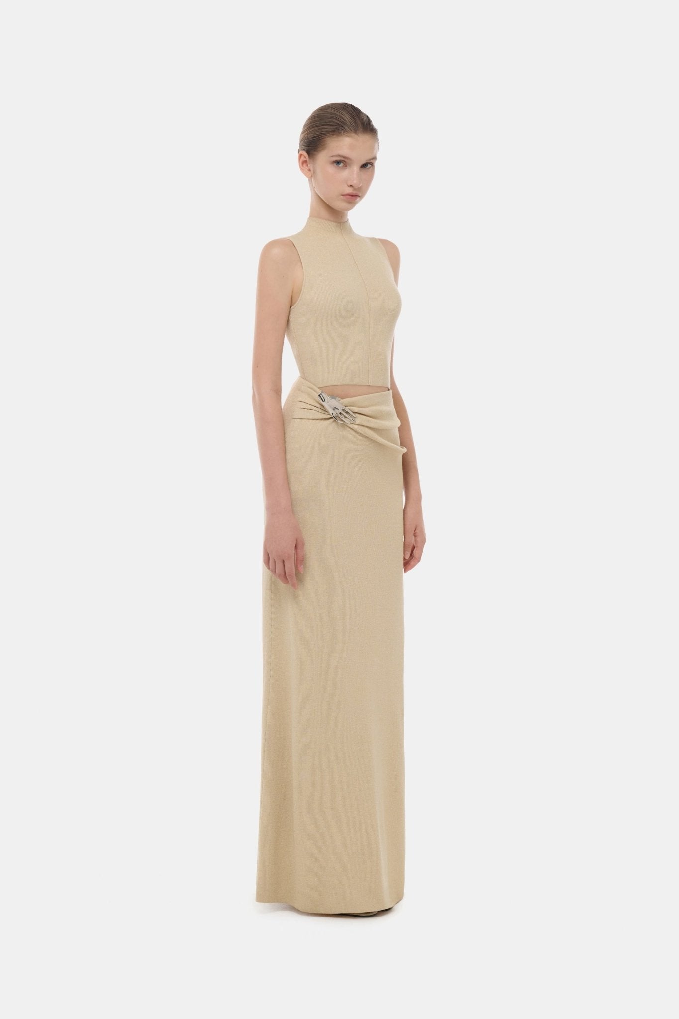 Beige Asymmetrical Wrap Maxi Skirt - Montsand