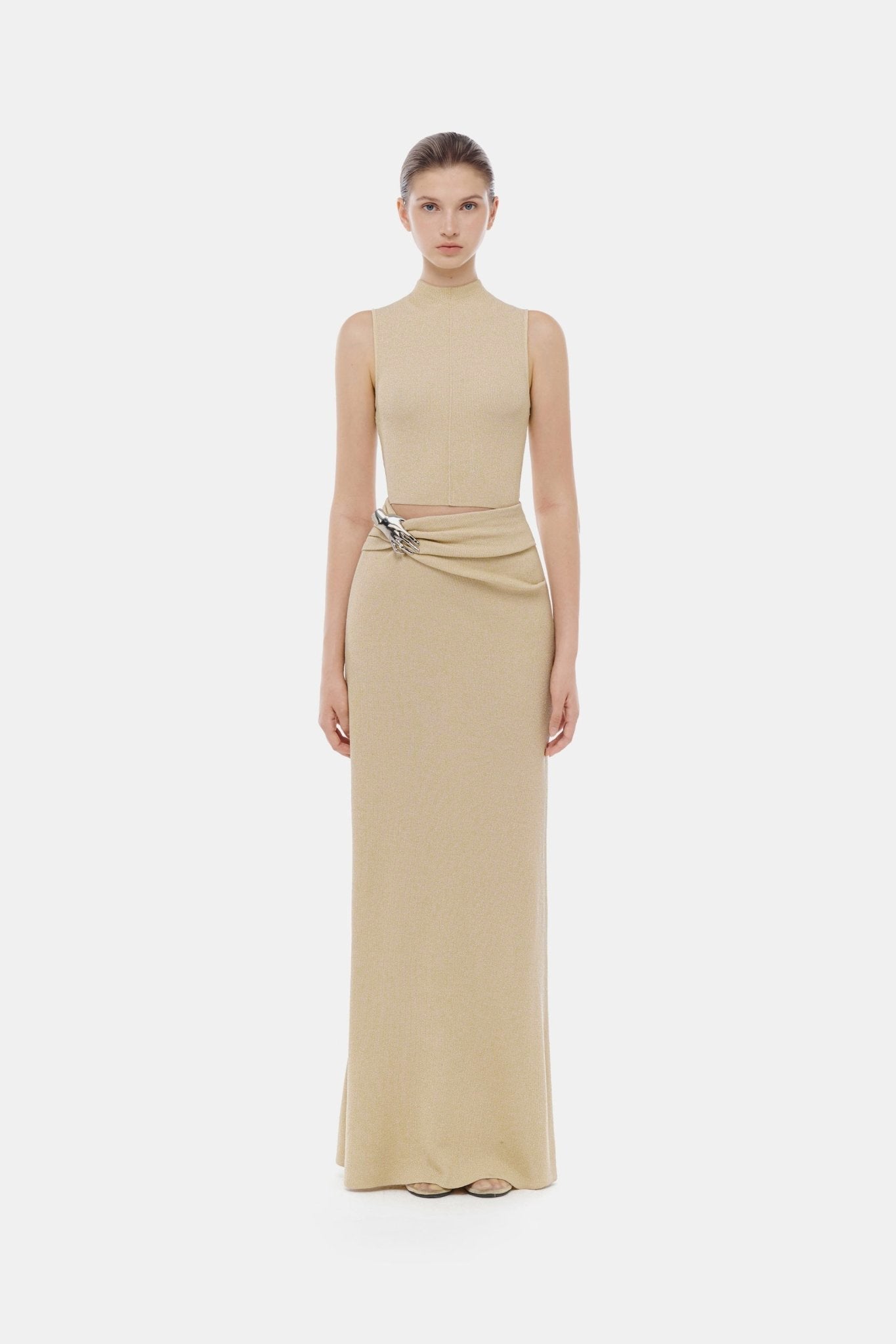 Beige Asymmetrical Wrap Maxi Skirt - Montsand