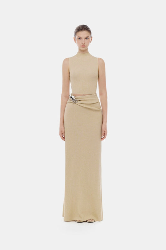 Beige Asymmetrical Wrap Maxi Skirt - Montsand