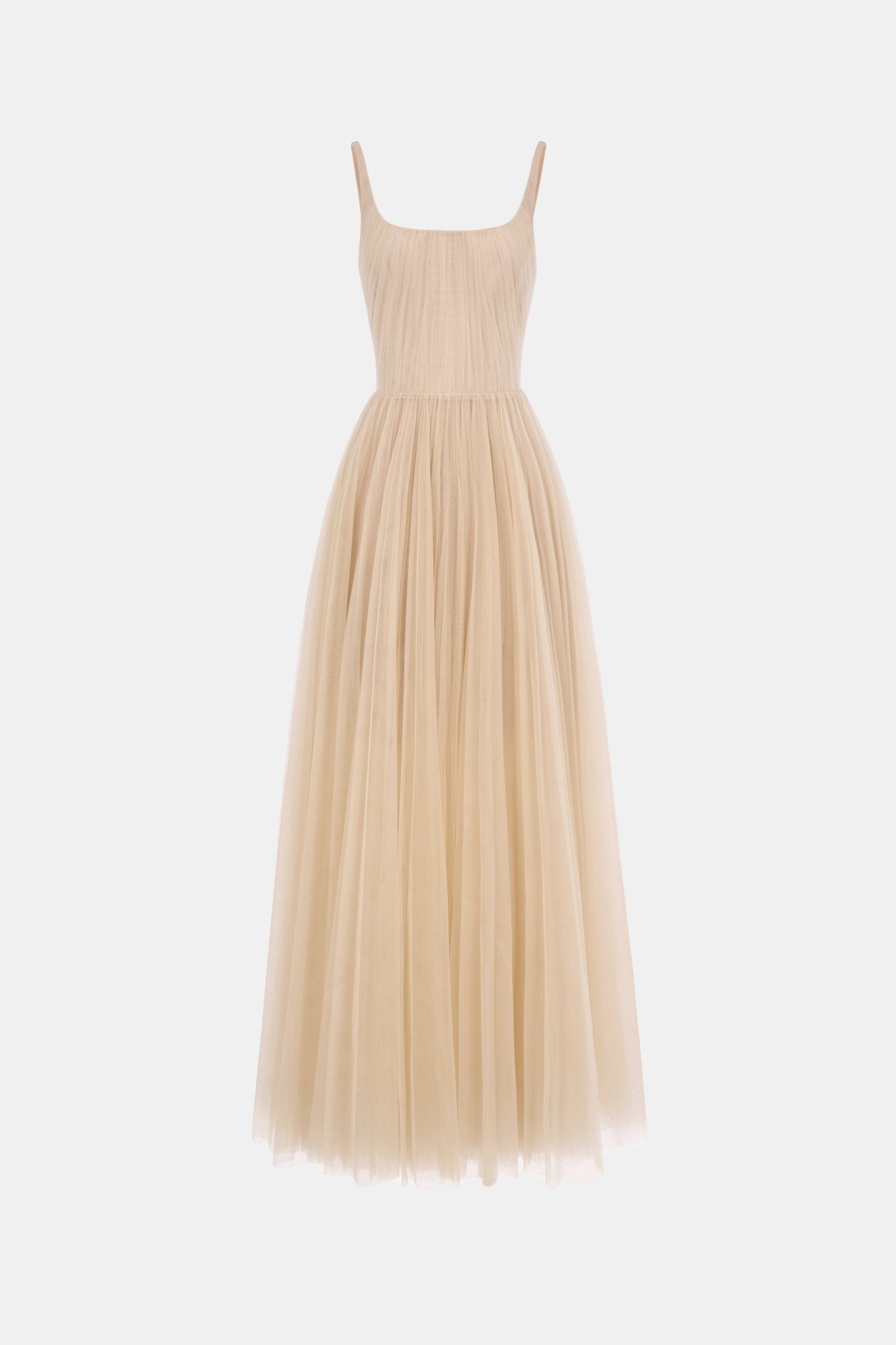 Beige Draped Tulle Maxi Dress - Montsand