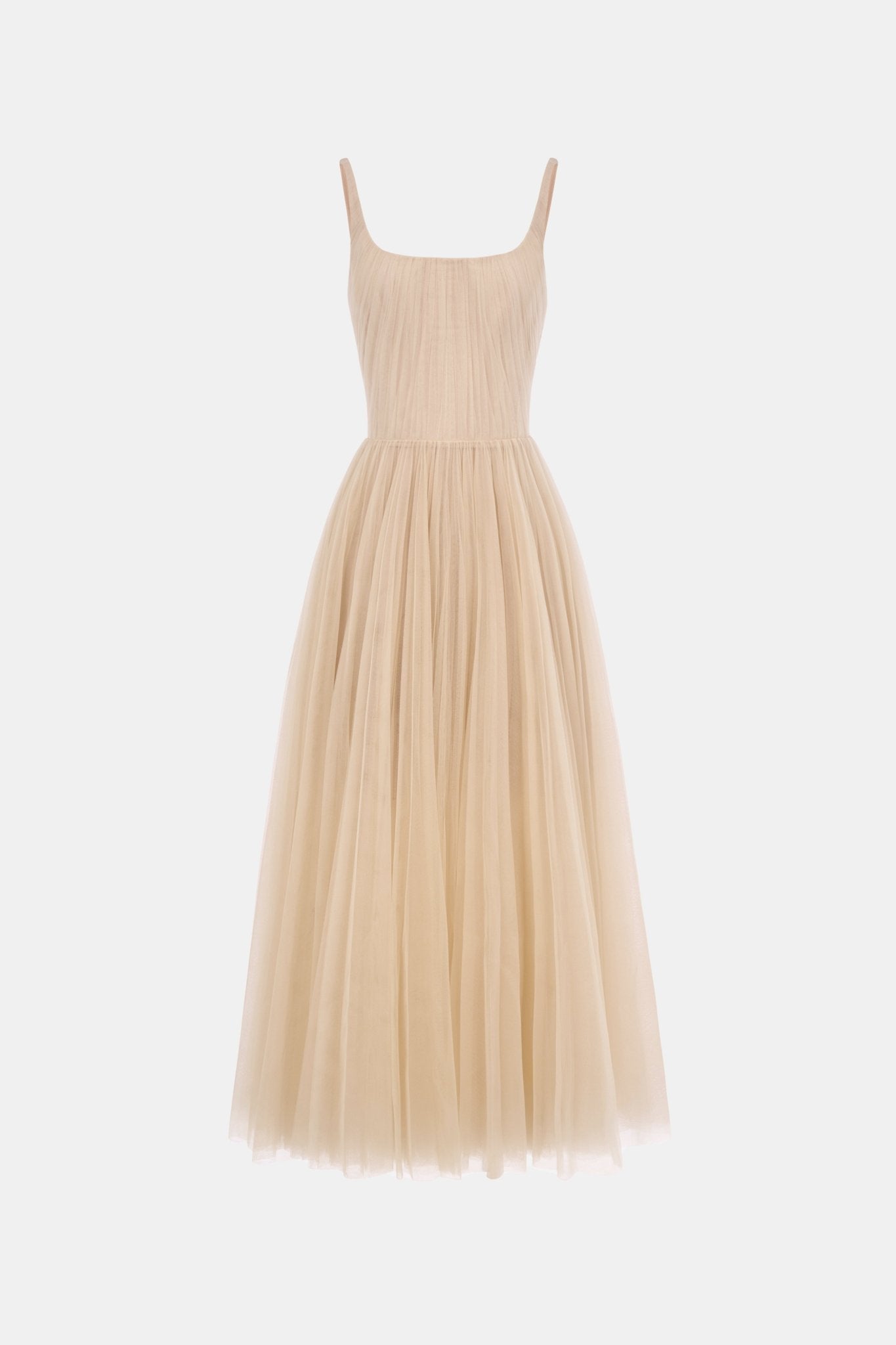 Beige Draped Tulle Midi Dress - Montsand