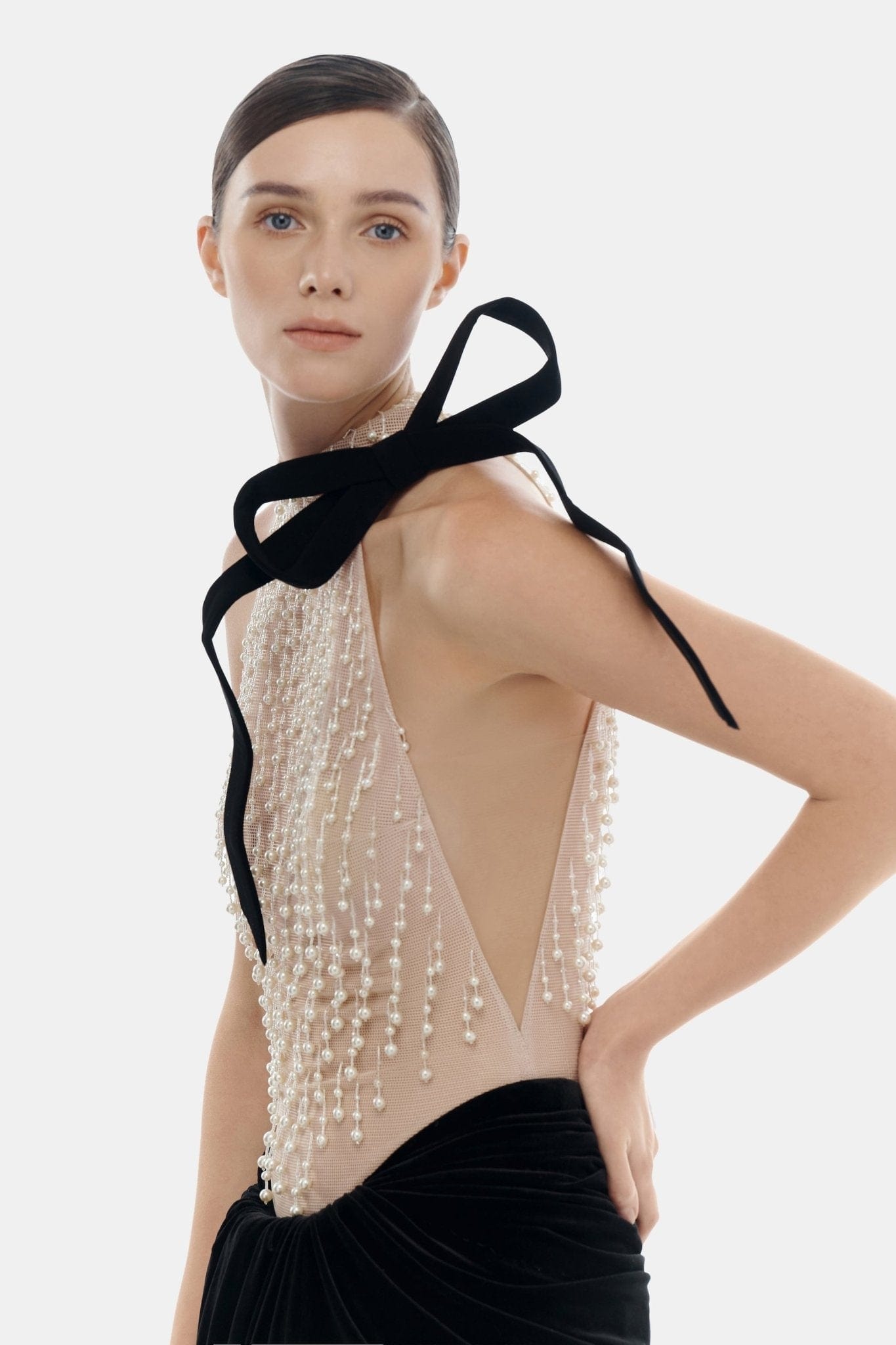 Beige Faux Pearl Sleeveless Top - Montsand