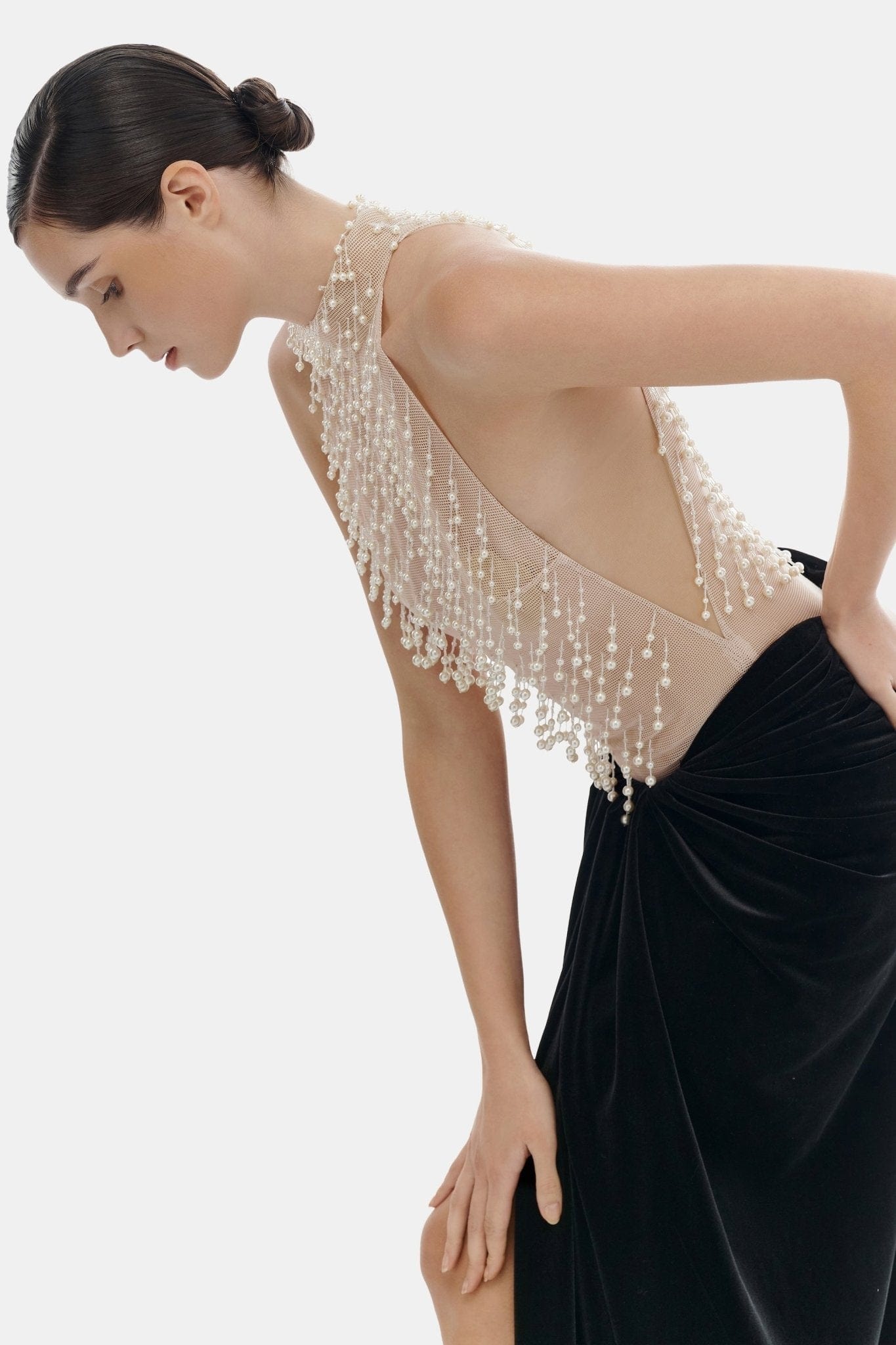 Beige Faux Pearl Sleeveless Top - Montsand