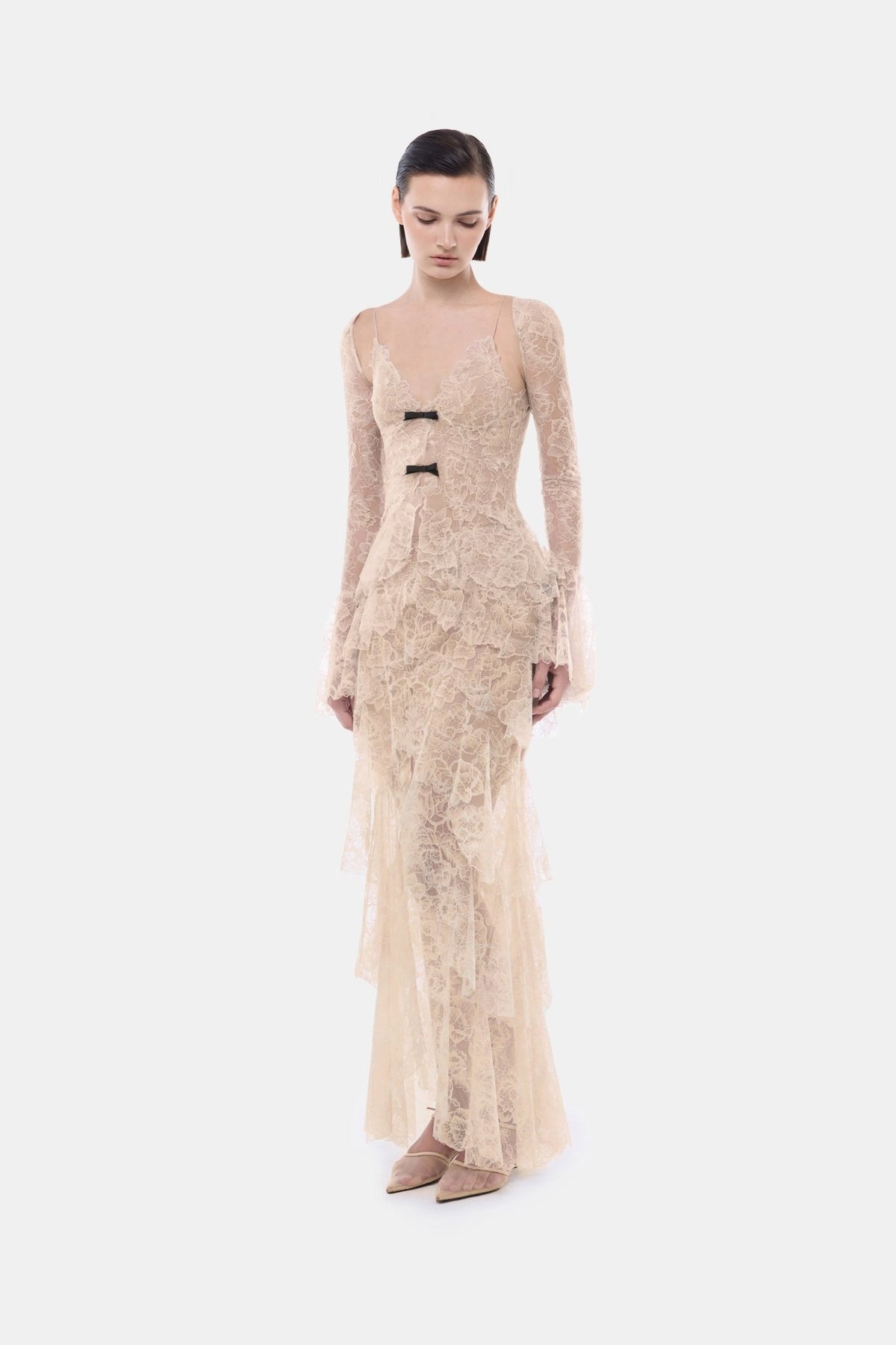 Beige Floral High-Low Maxi Skirt - Montsand