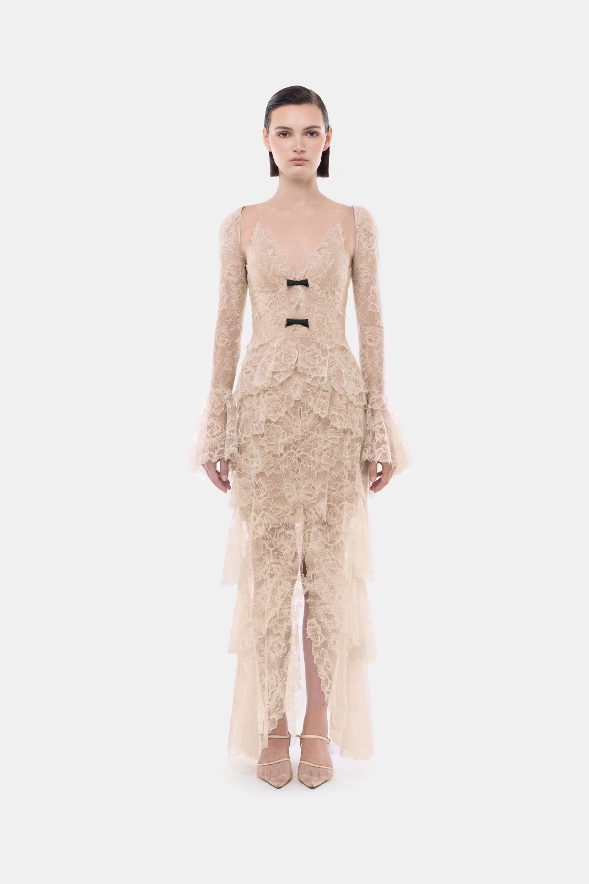 Beige Floral High-Low Maxi Skirt - Montsand