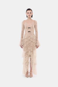 Beige Floral High-Low Maxi Skirt - Montsand