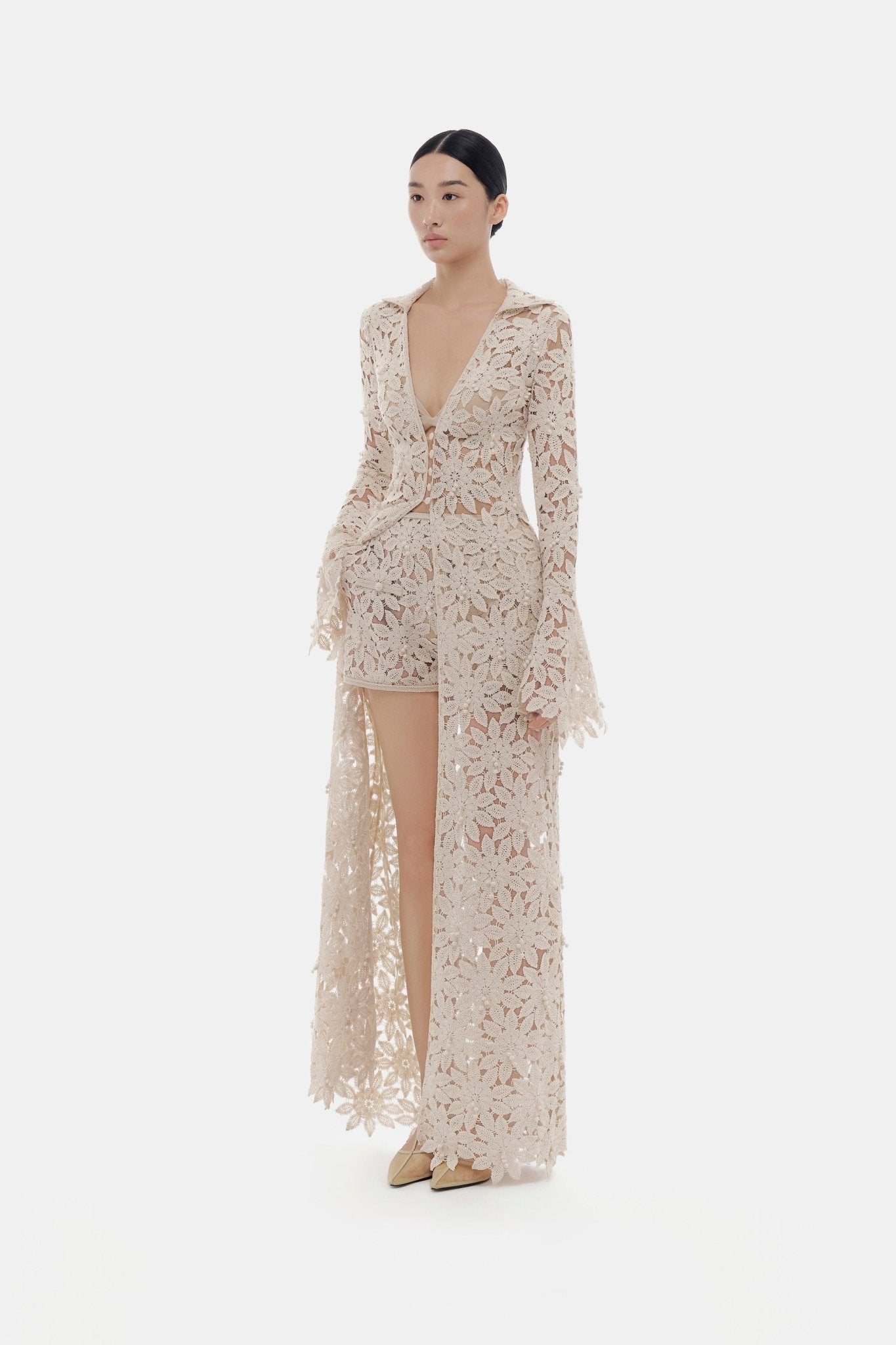 Beige Floral Lace Coat - Montsand