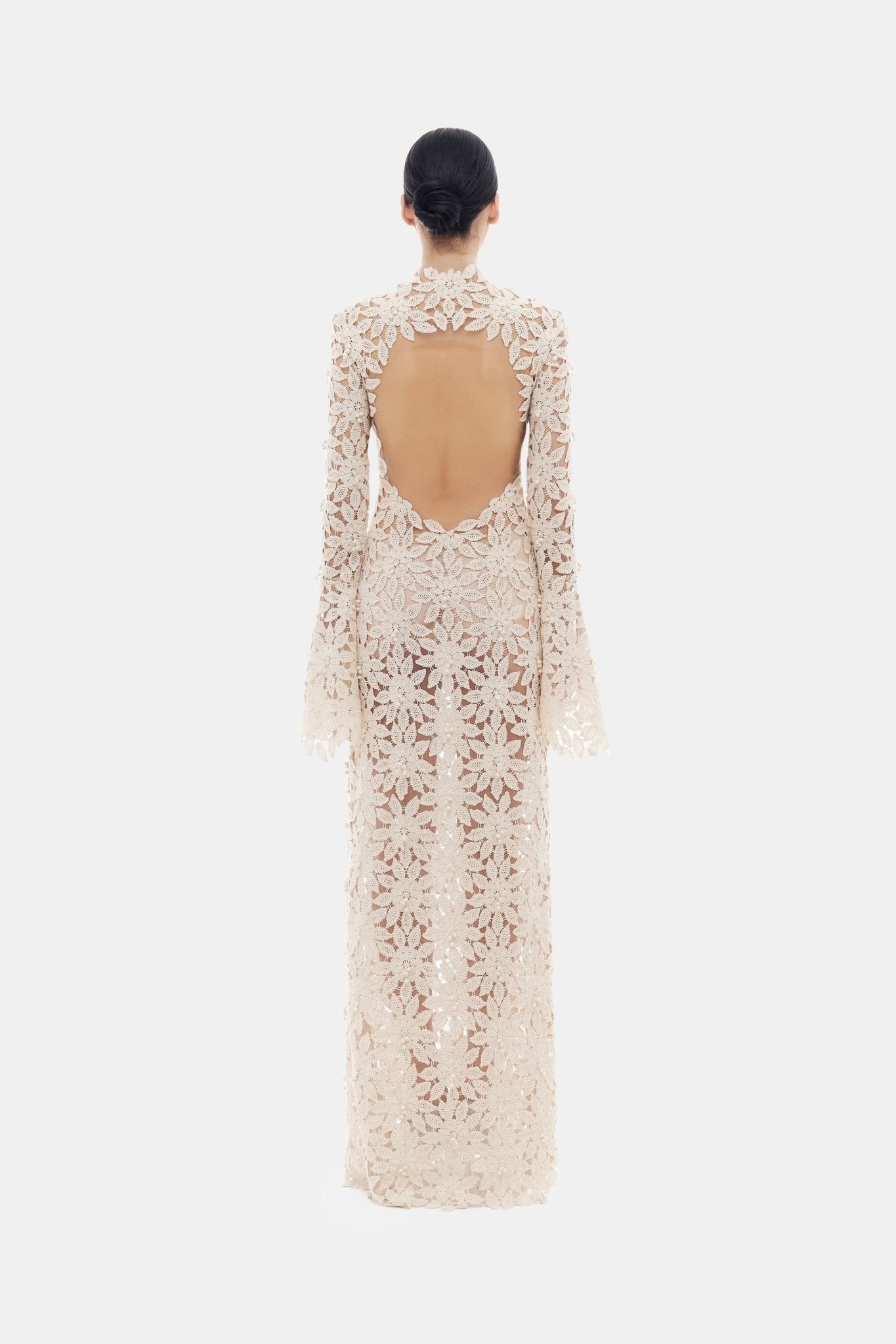 Beige Floral Lace Maxi Dress - Montsand