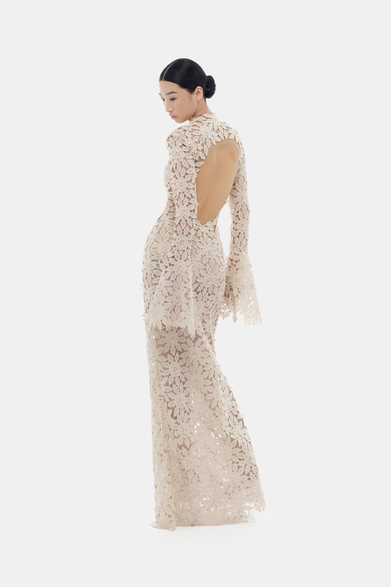 Beige Floral Lace Maxi Dress - Montsand