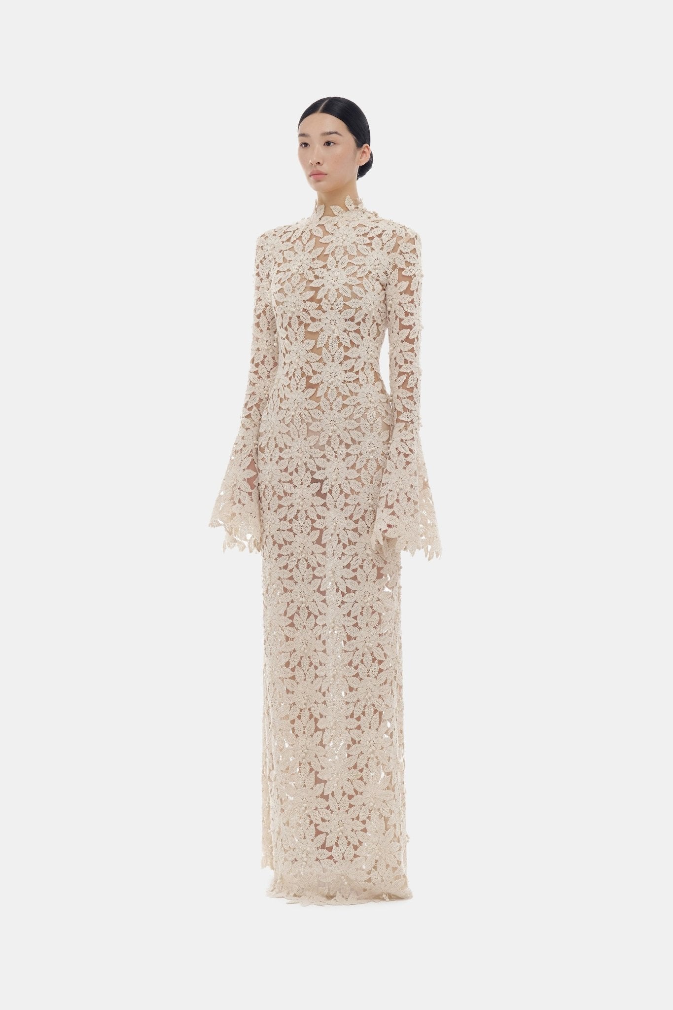 Beige Floral Lace Maxi Dress Montsand Beige Floral Lace Maxi Dress Montsand