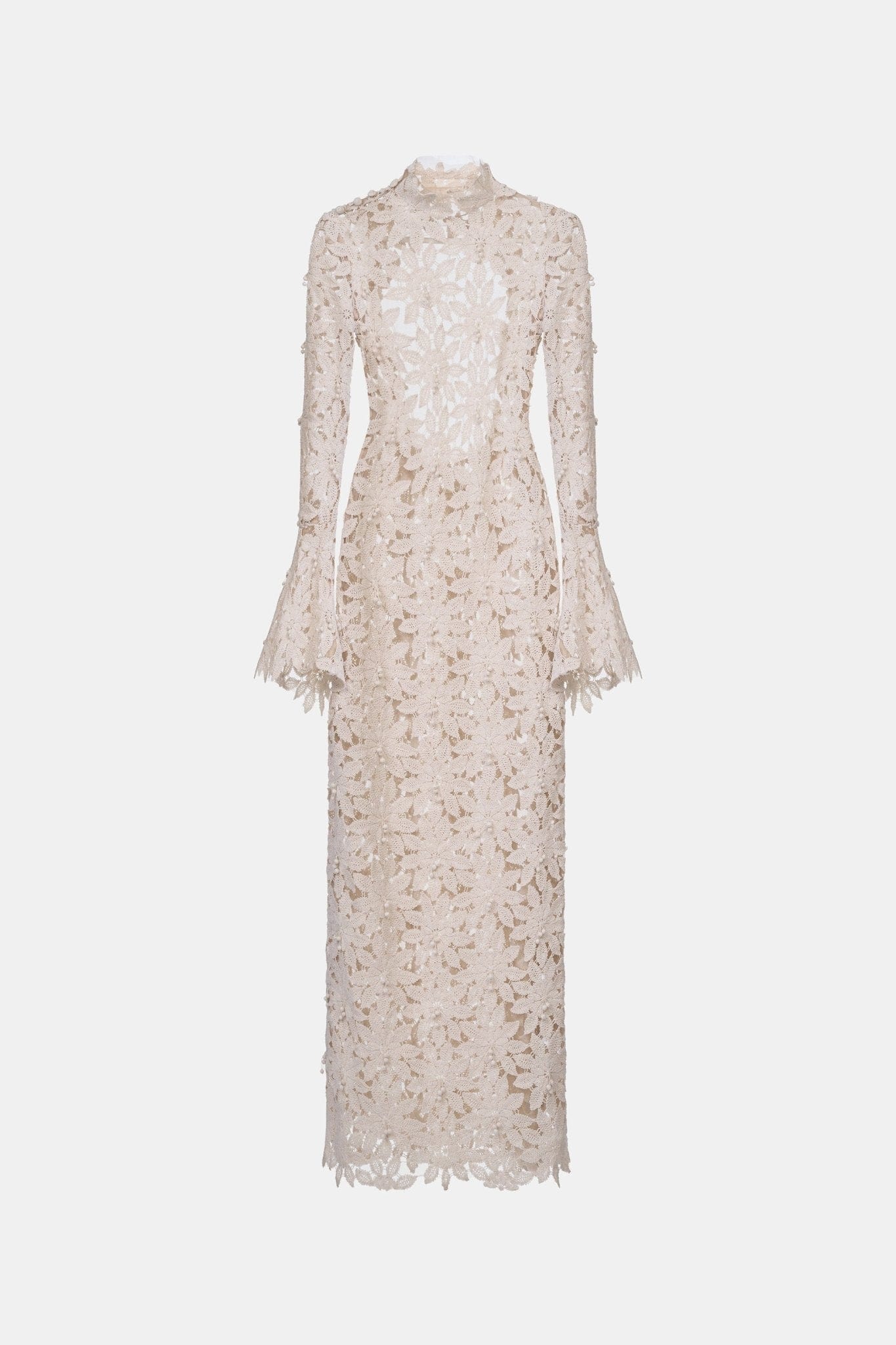 Beige Floral Lace Maxi Dress - Montsand
