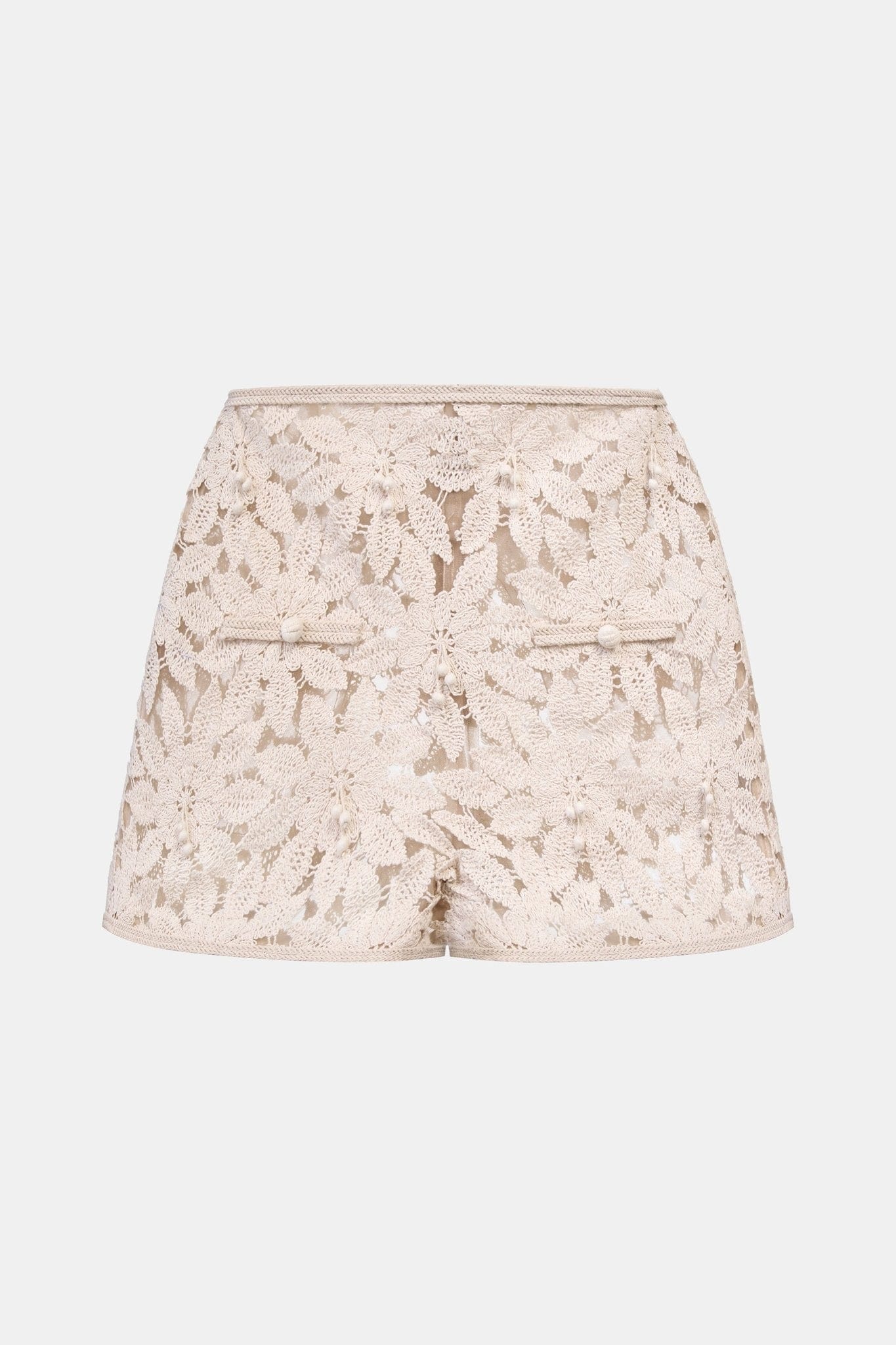 Beige Floral Lace Shorts - Montsand