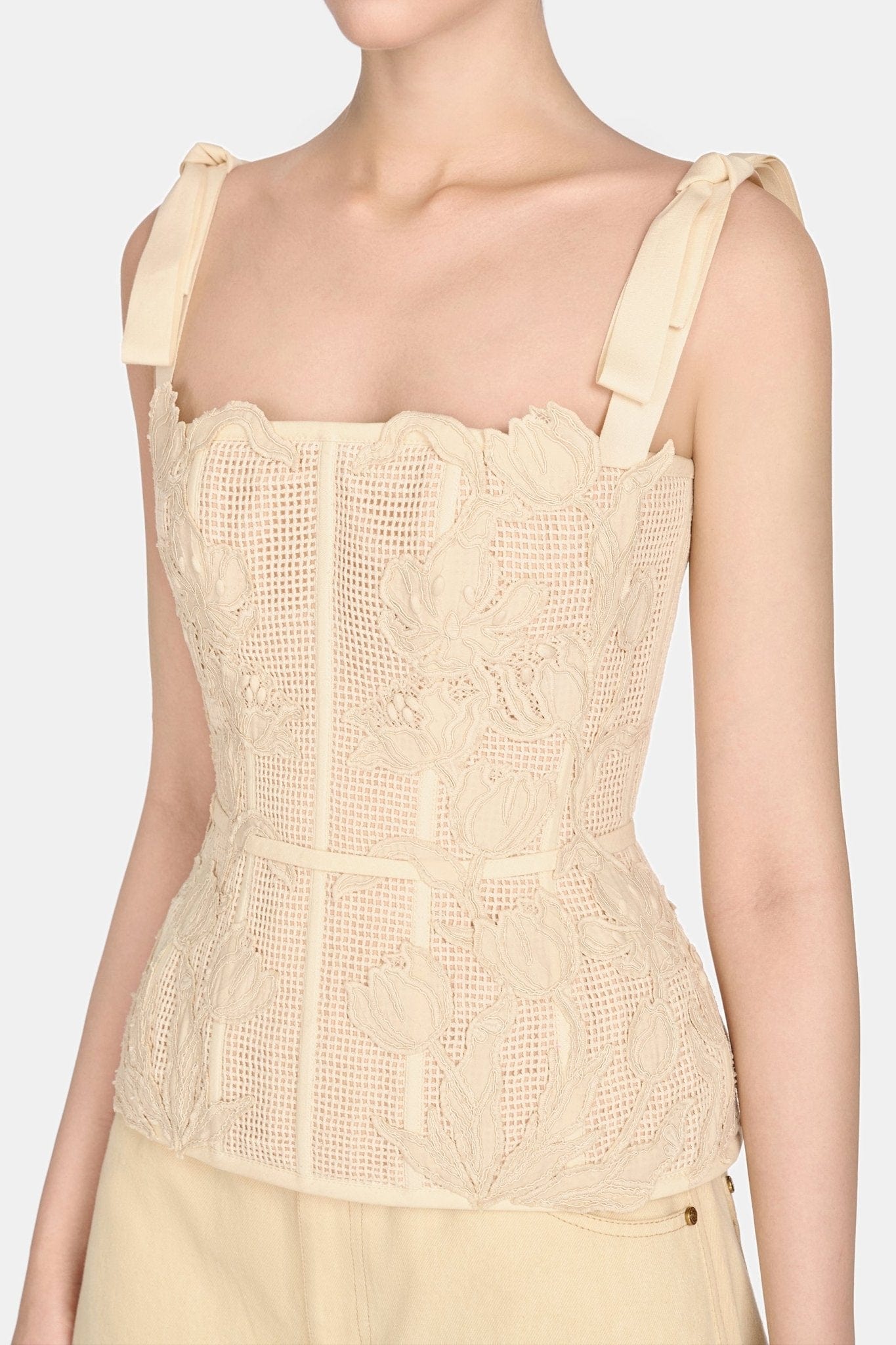 Beige Floral Mesh Top - Montsand