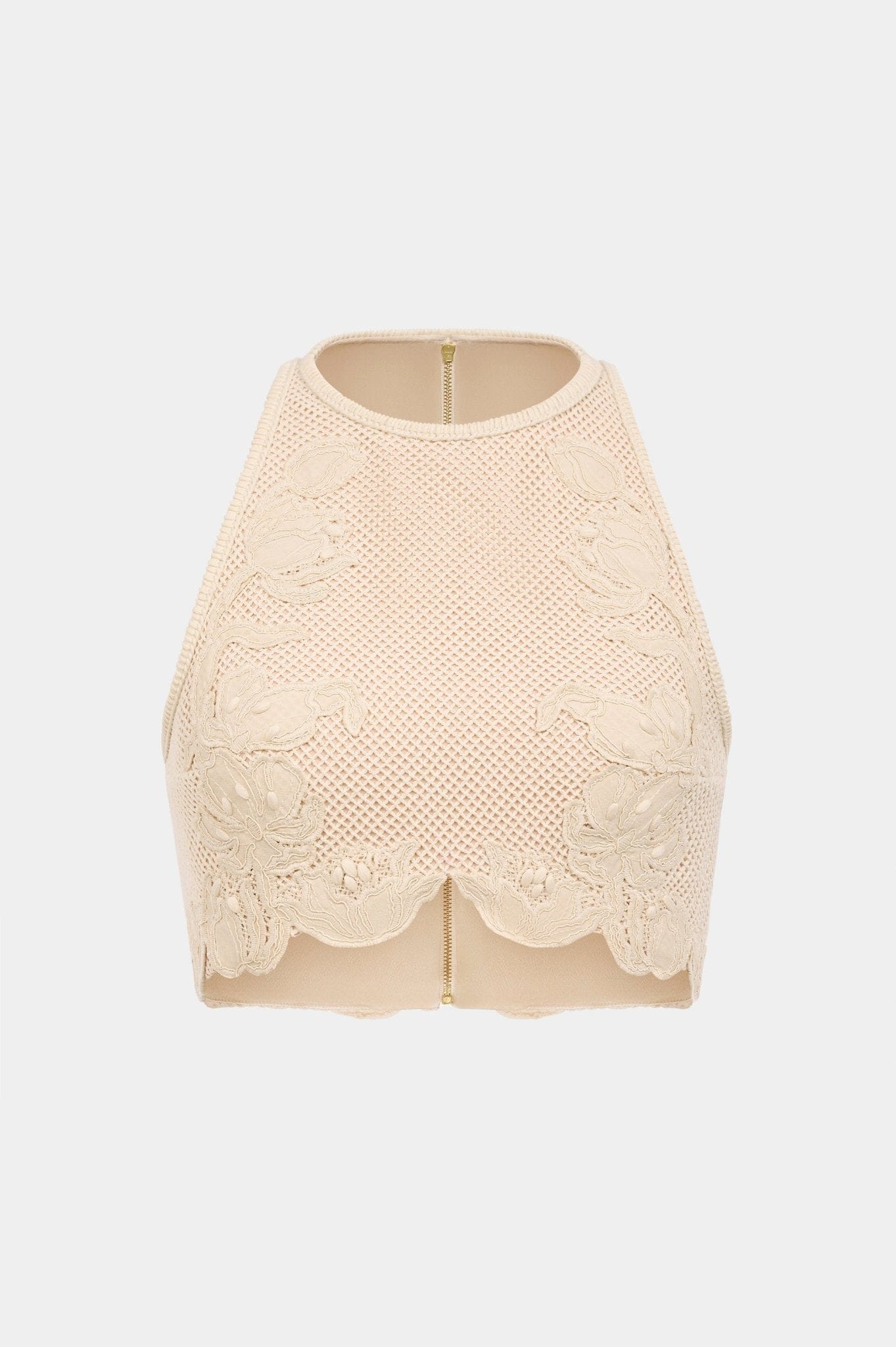 Beige Floral Sleeveless Croptop - Montsand