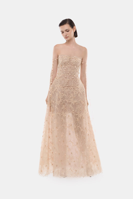 Beige Floral String Maxi Dress - Montsand