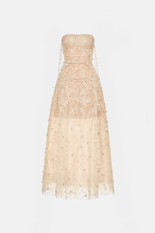 Beige Floral String Maxi Dress - Montsand