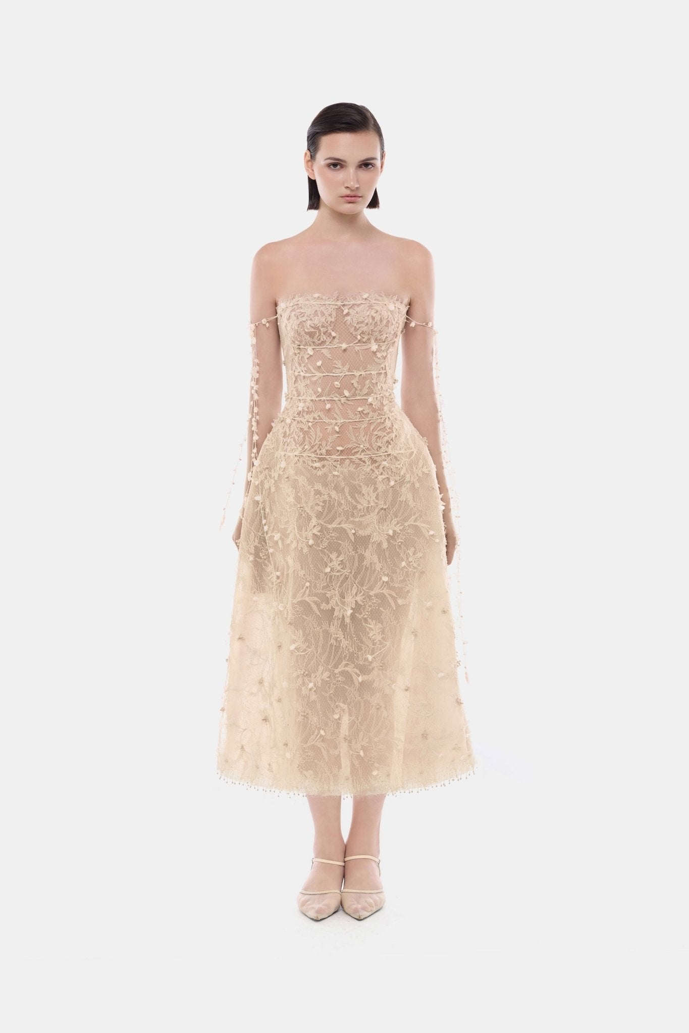 Beige Floral String Midi Dress - Montsand