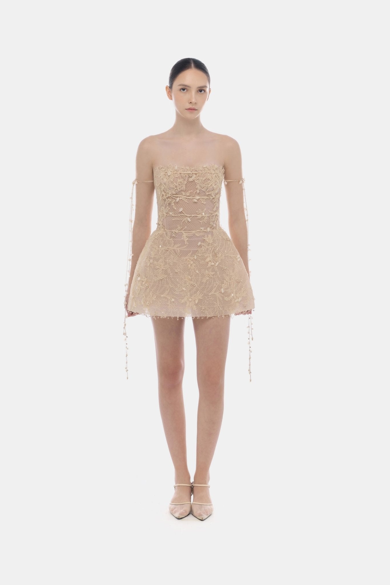 Beige Floral String Mini Dress - Montsand
