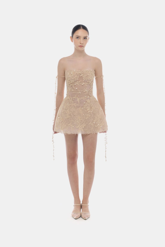 Beige Floral String Mini Dress - Montsand
