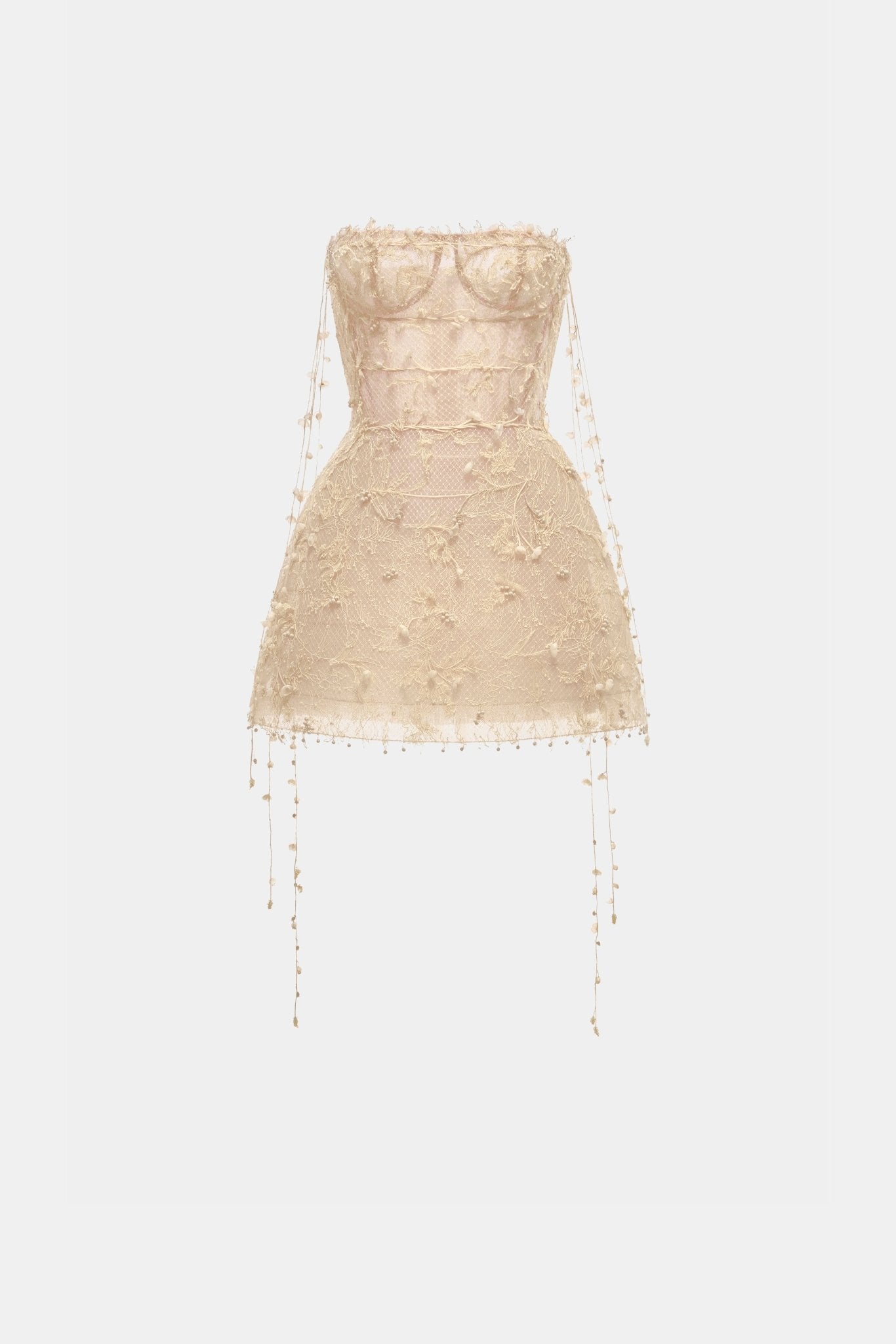 Beige Floral String Mini Dress L