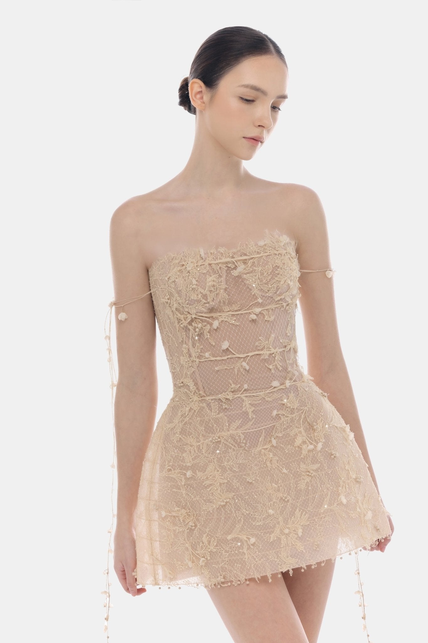 Beige Floral String Mini Dress - Montsand