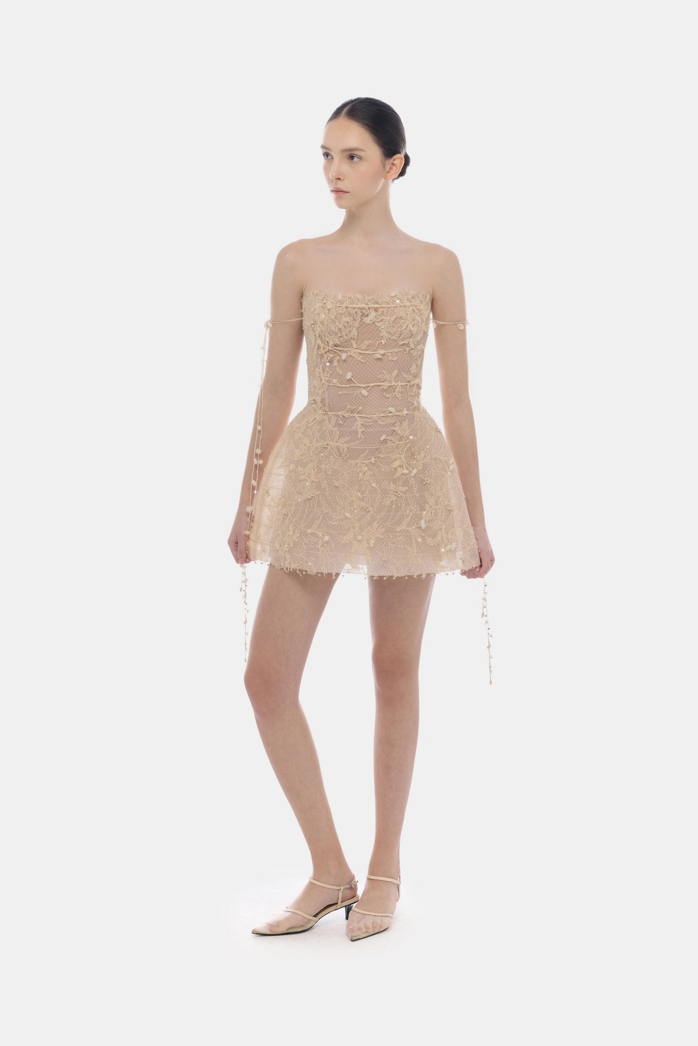 Beige Floral String Mini Dress XL