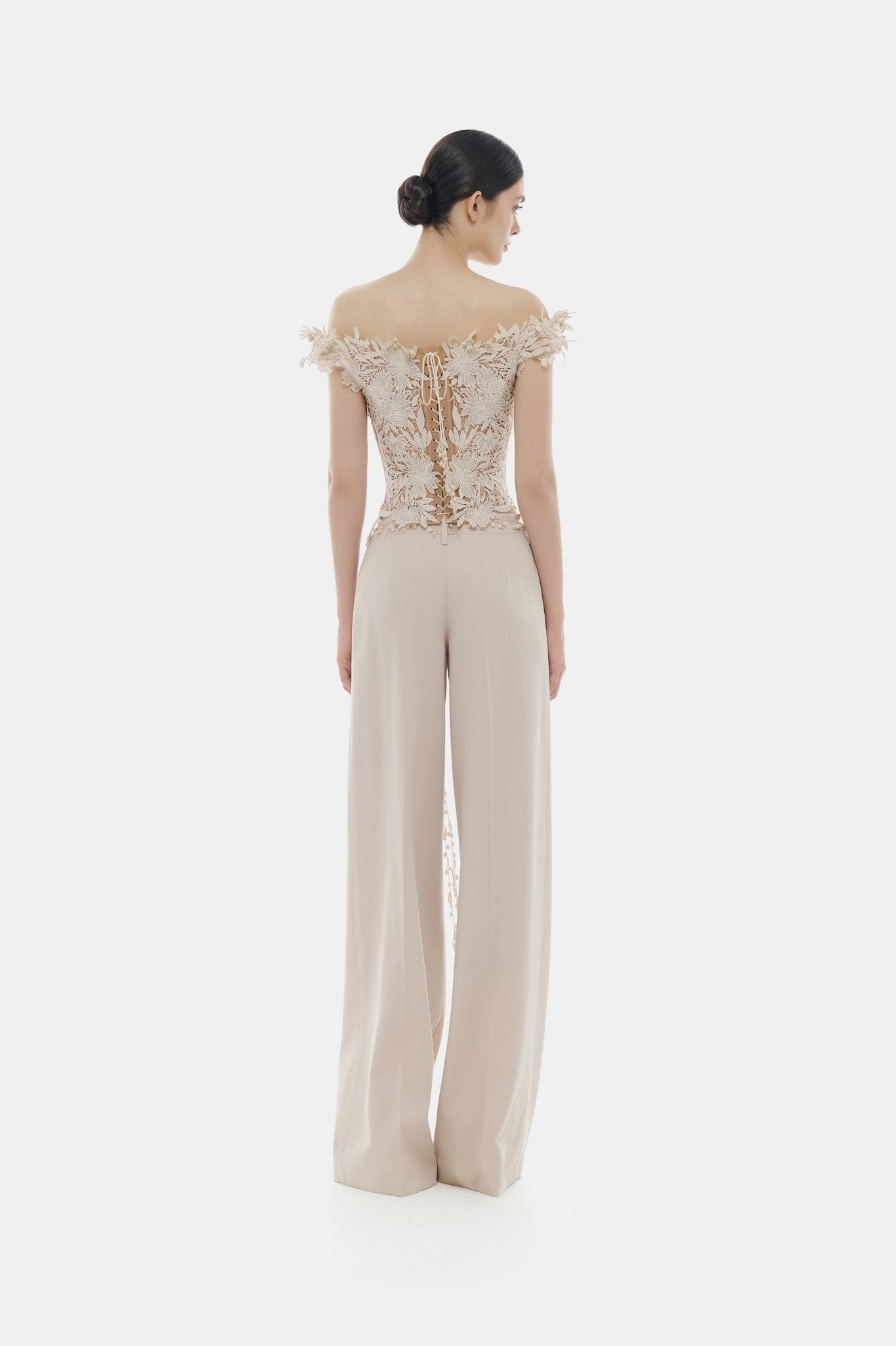 Beige Flower Beaded Corset Top Blouses Montsand