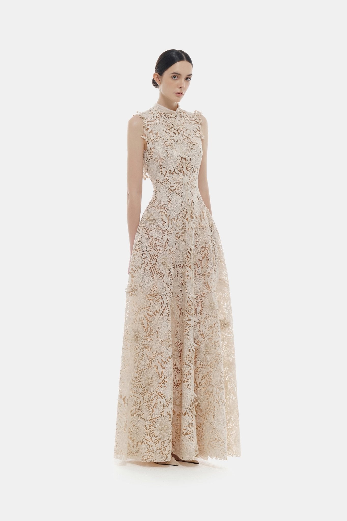 Beige Flower Beaded Maxi Dress Dresses Montsand