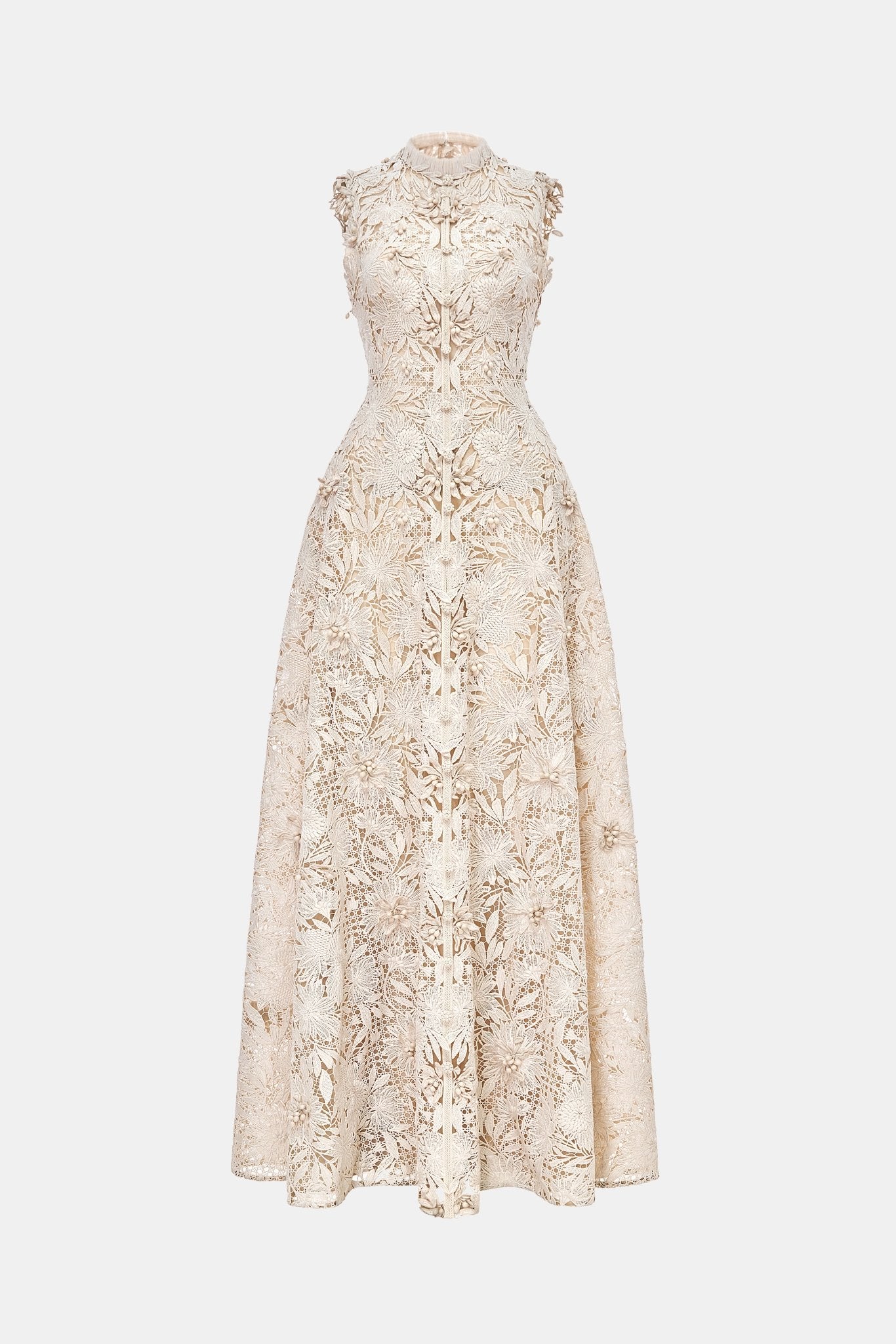 Beige Flower Beaded Maxi Dress L