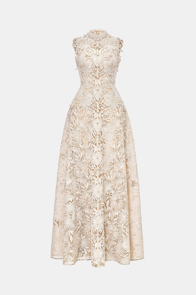 Beige Flower Beaded Maxi Dress Montsand Beige Flower Beaded Maxi Dress Montsand