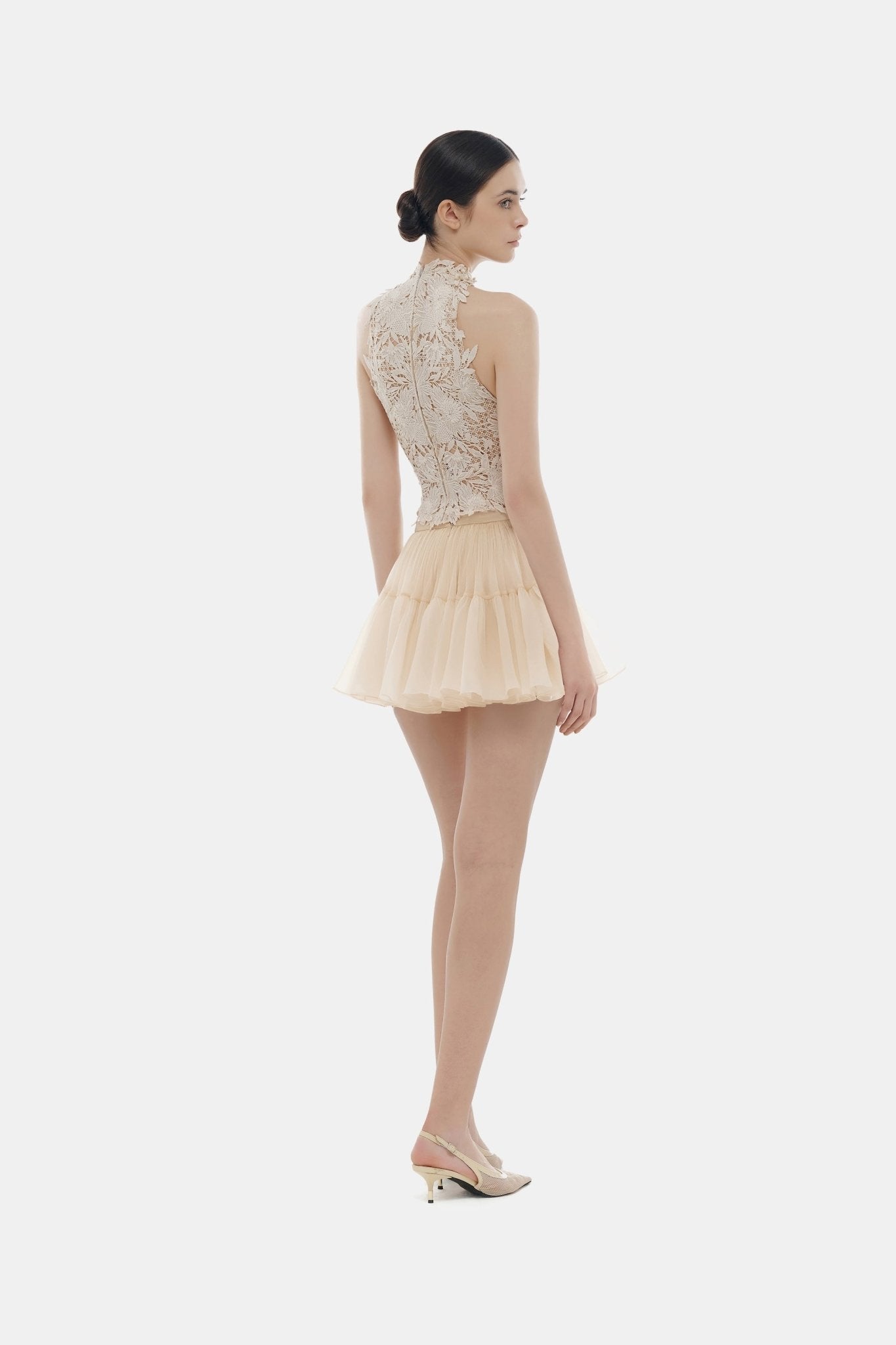 Beige Layered Tulle Mini skirt Skirts Montsand