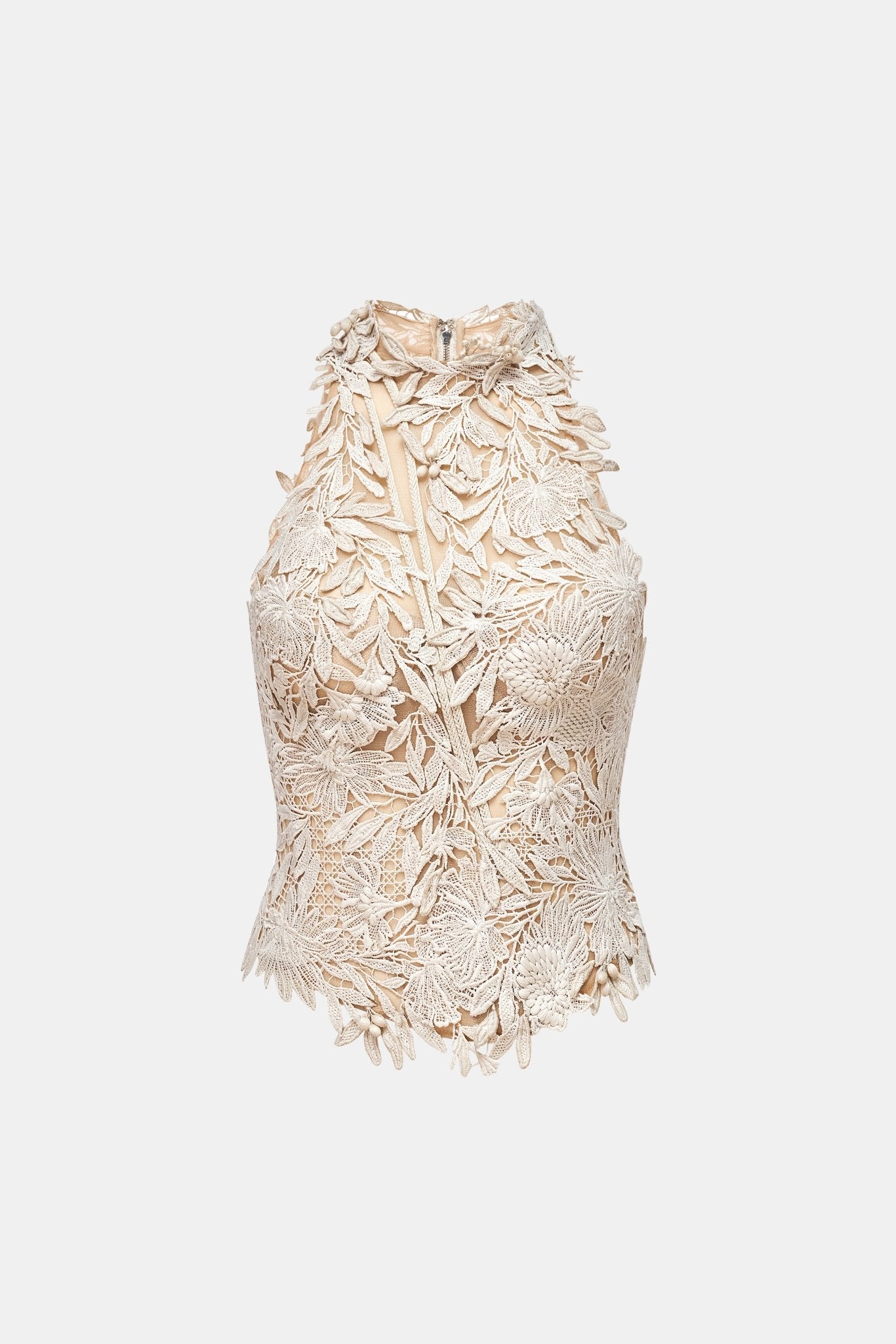 Beige Flower Beaded Top Tank Tops Montsand