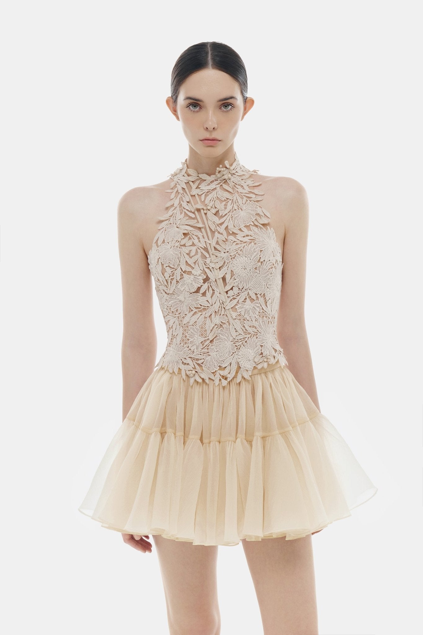 Beige Layered Tulle Mini skirt Skirts Montsand