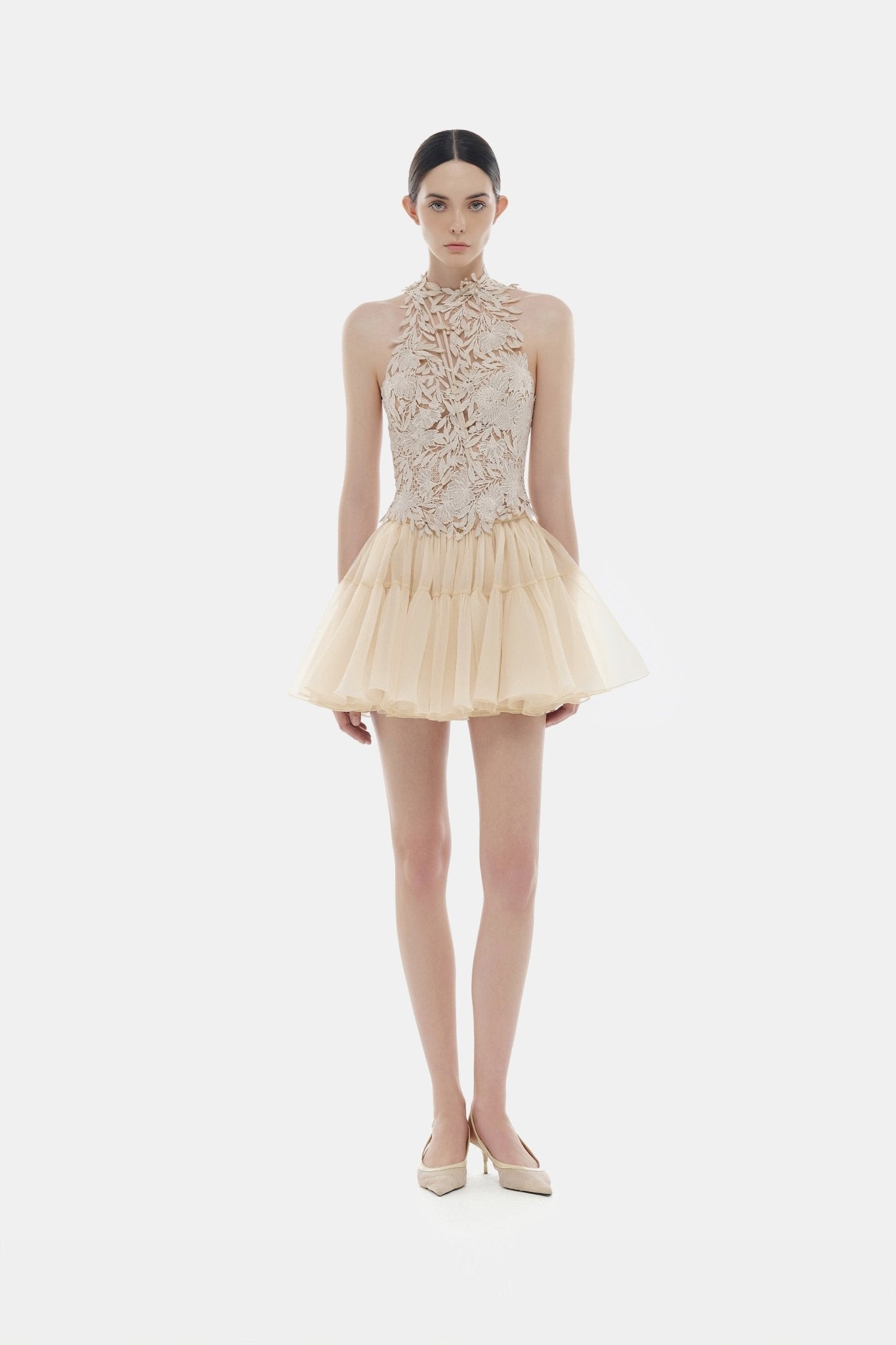 Beige Layered Tulle Mini skirt Skirts Montsand