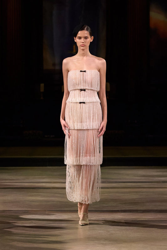 Beige Fringe Tube Dress - Montsand