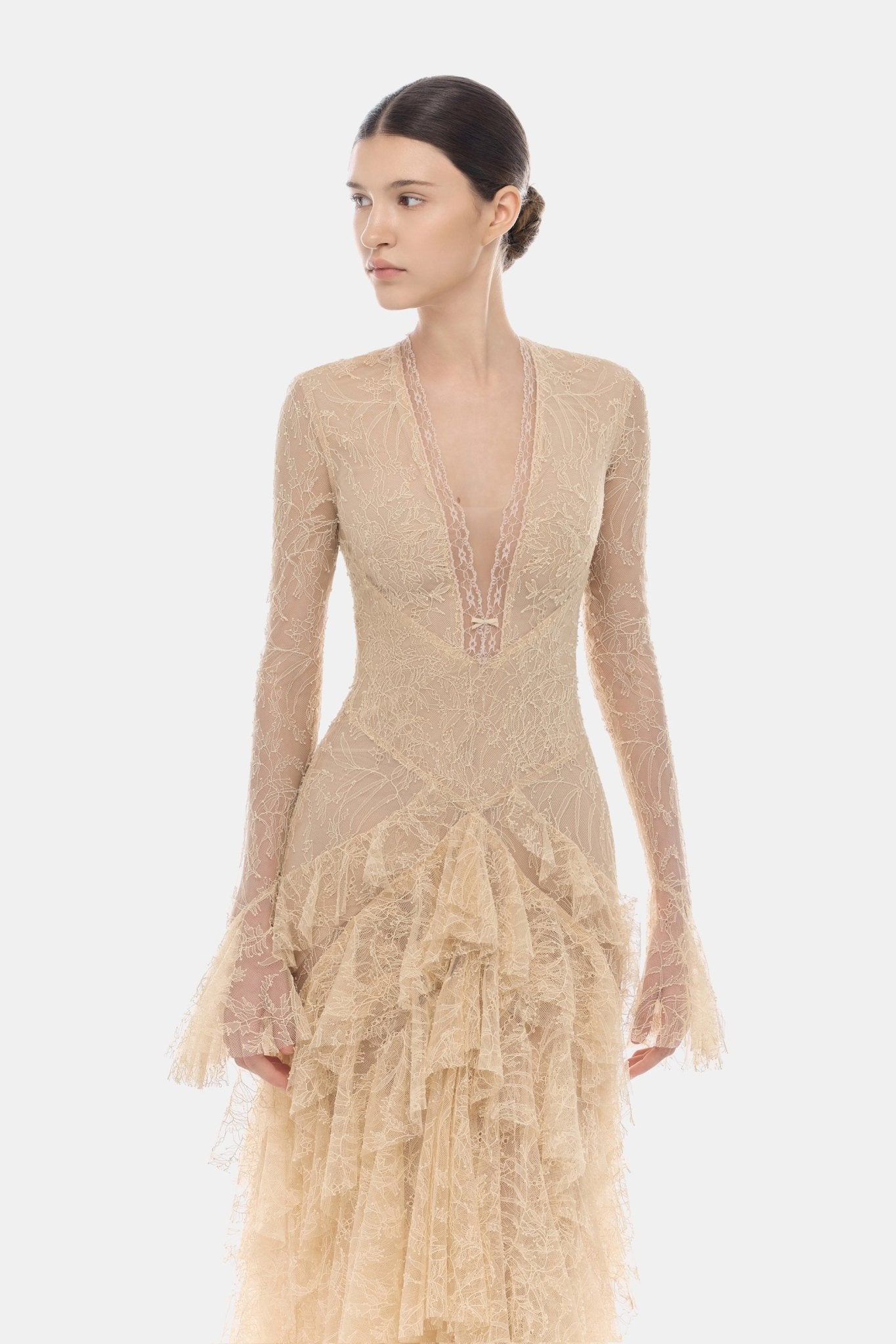 Beige Lace Cascade Dress - Montsand