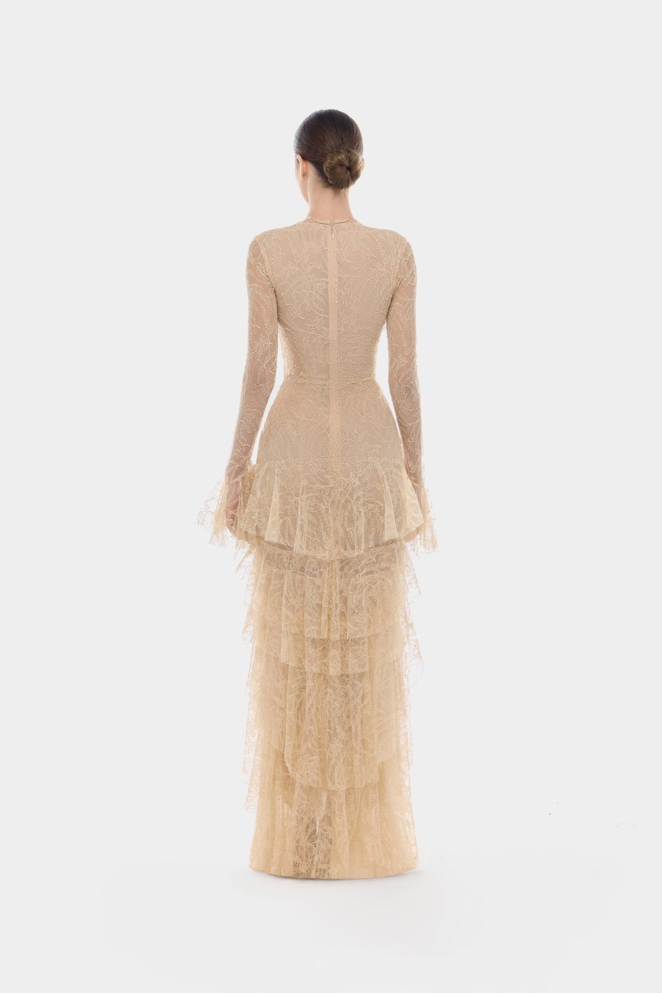 Beige Lace Cascade Dress - Montsand
