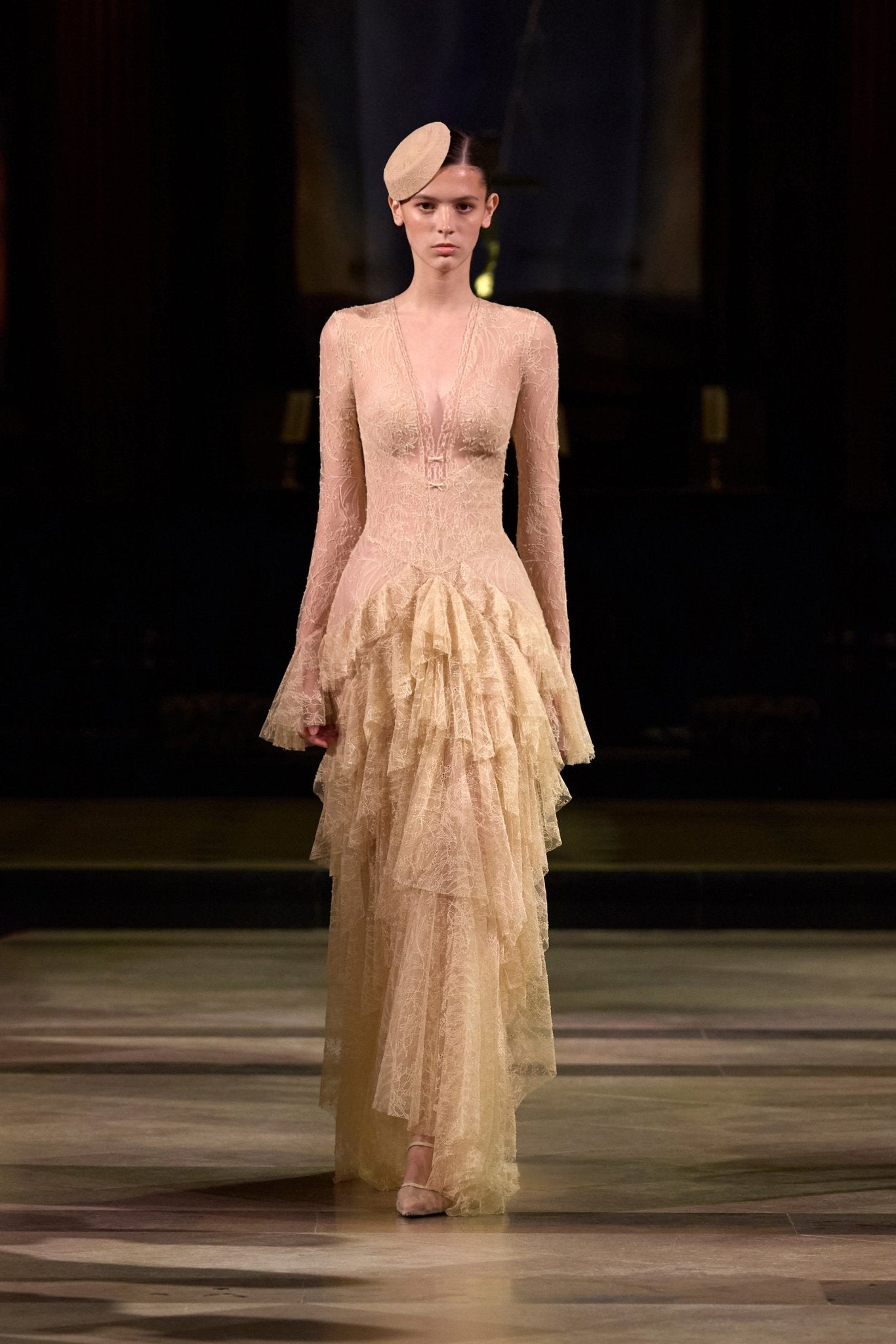 Beige Lace Cascade Dress - Montsand