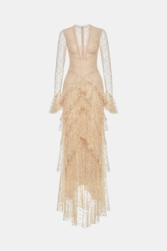 Beige Lace Cascade Dress - Montsand