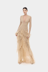 Beige Lace Cascade Dress - Montsand