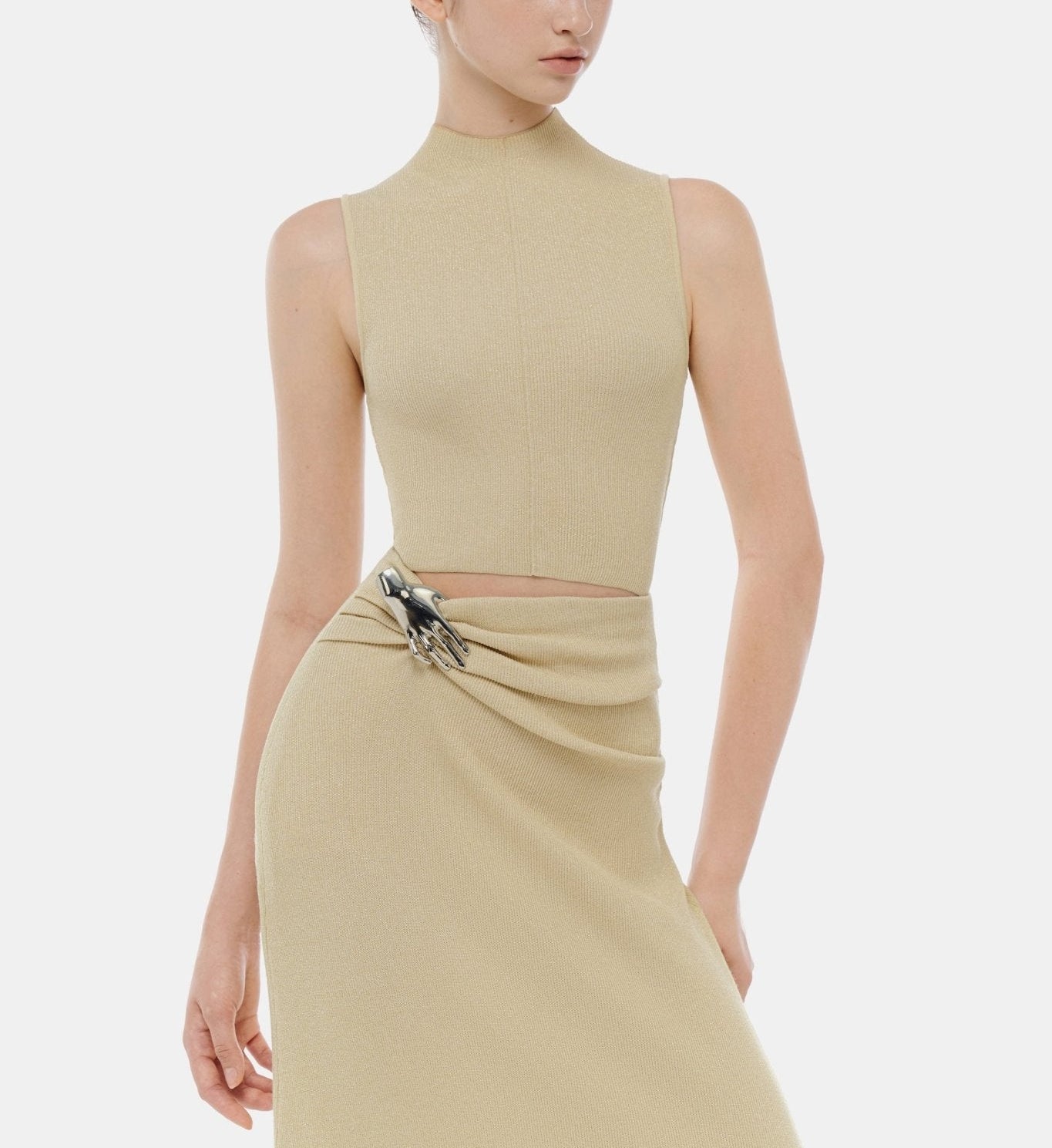 Beige Mockneck Sleeveless Top - Montsand