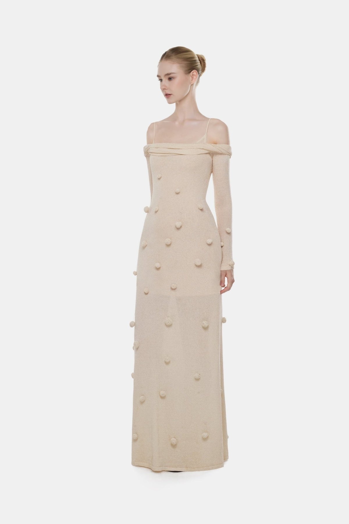 Beige Off-shoulder Floral Dress - Montsand