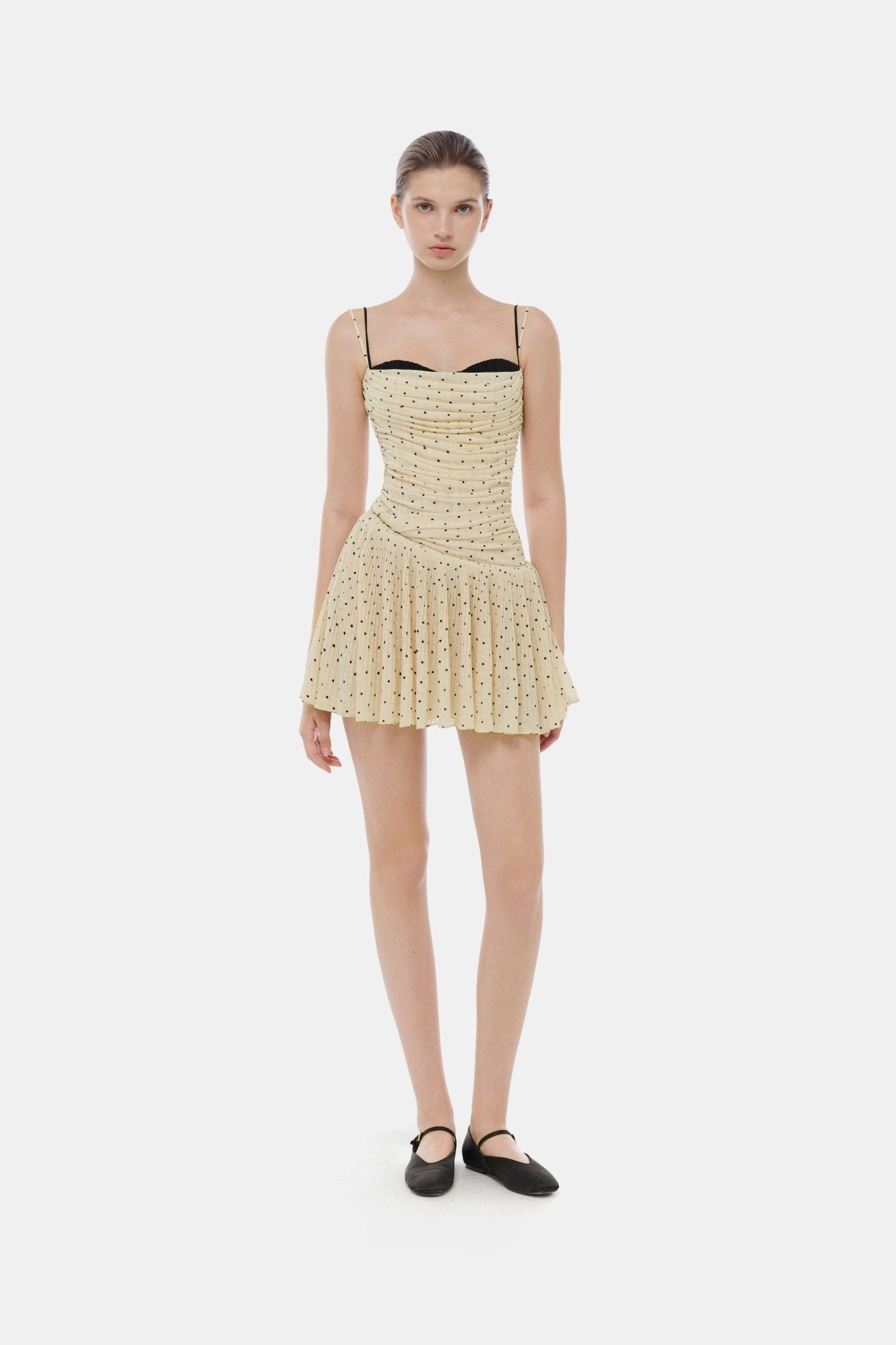 Beige Polka Dot Mini Dress - Montsand