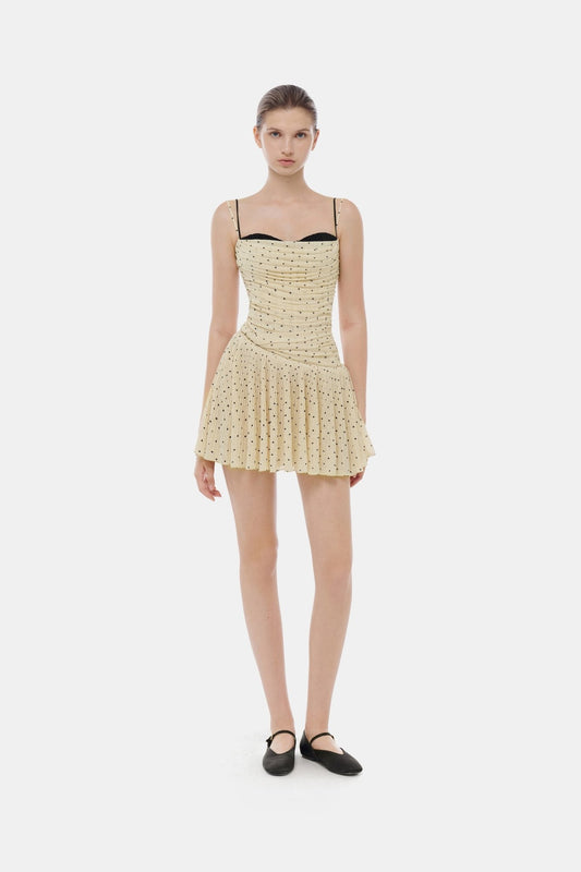 Beige Polka Dot Mini Dress - Montsand