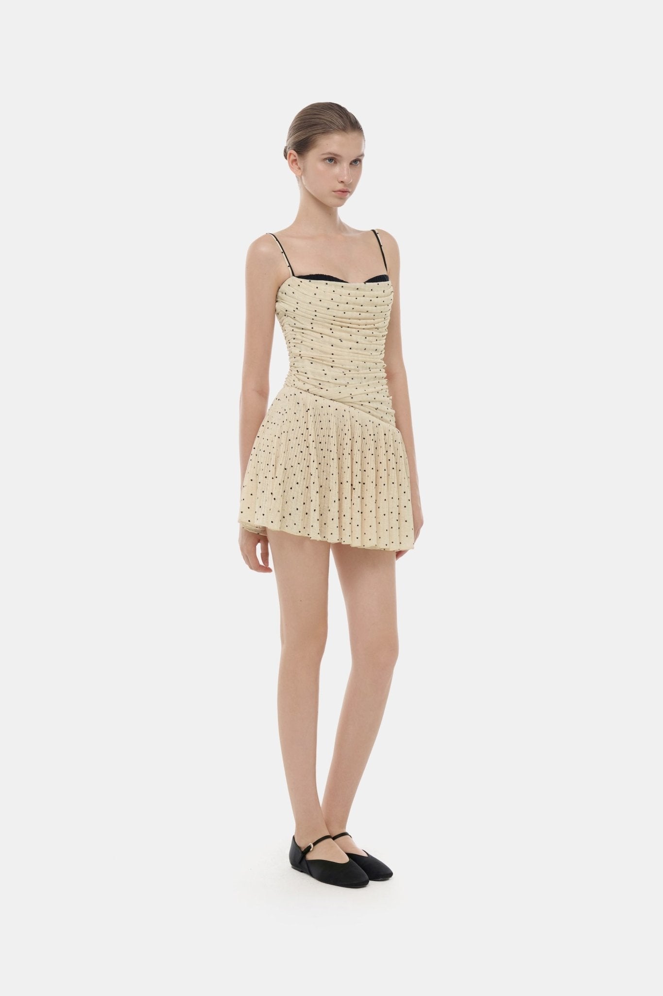 Beige Polka Dot Mini Dress - Montsand