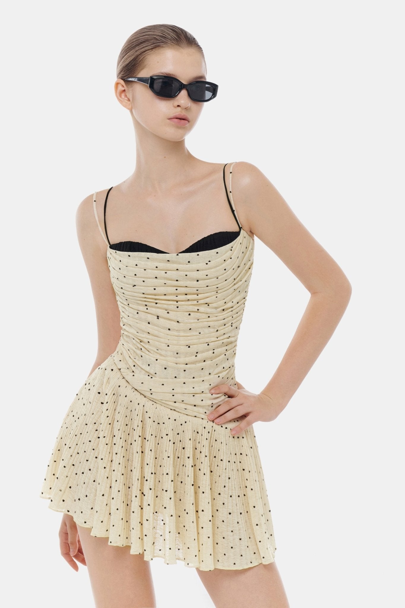 Beige Polka Dot Mini Dress - Montsand