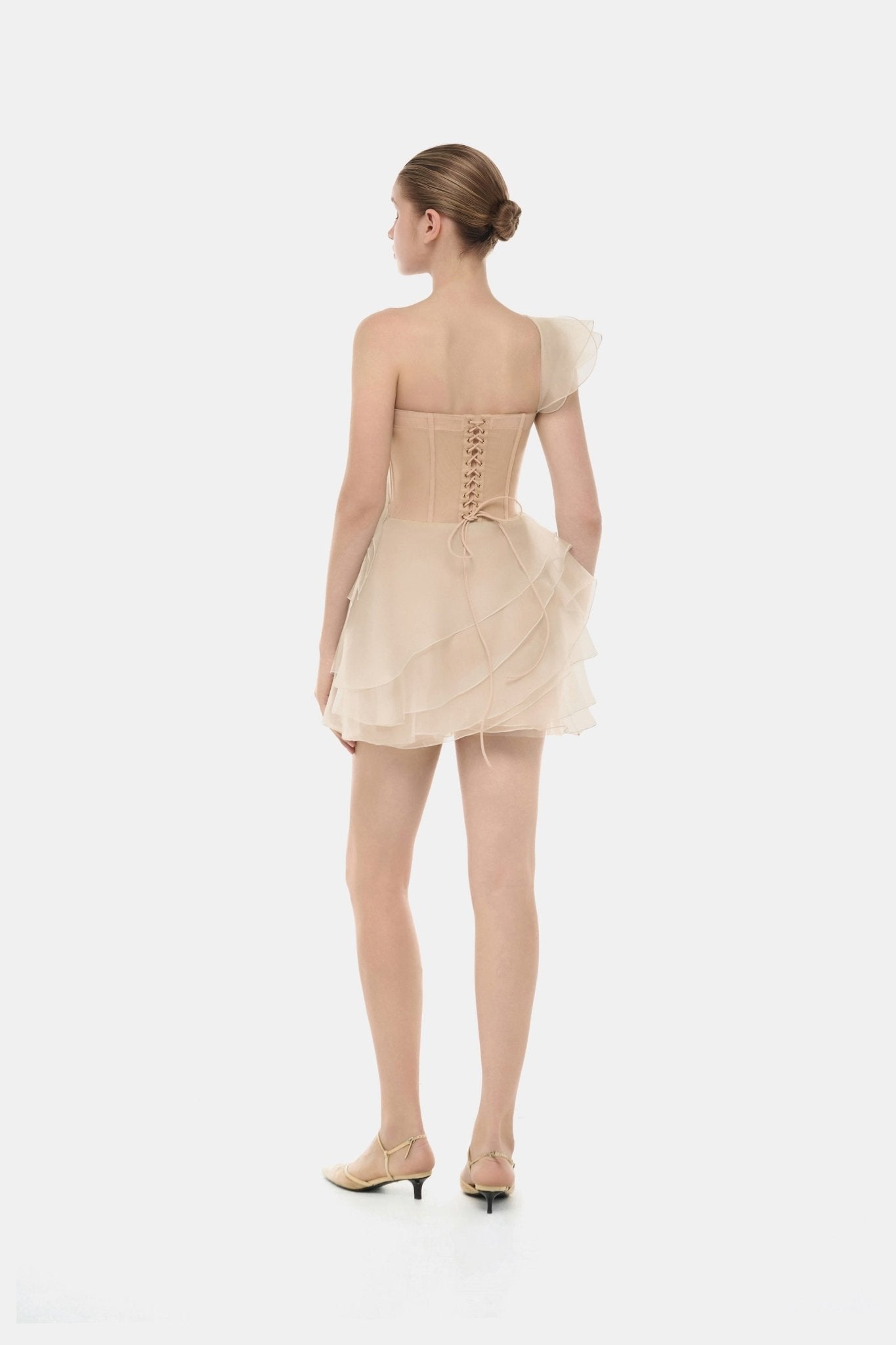 Beige Ruffle One - Shoulder Mini Dress - Montsand
